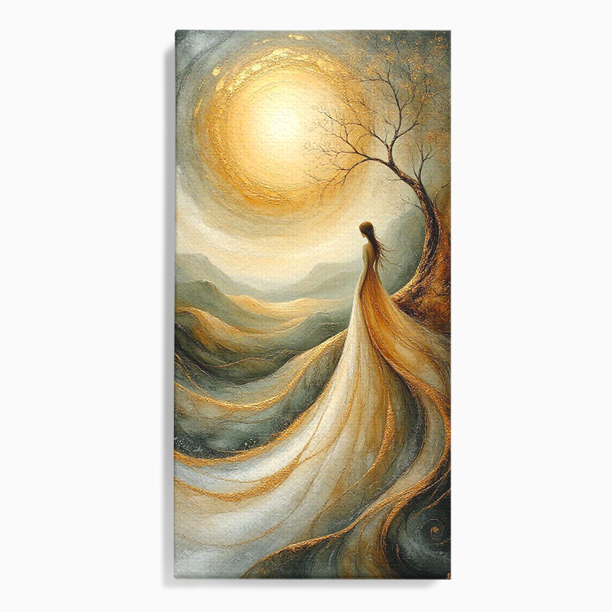 Tablou Canvas Premium LuxCanva® PI1096, Fata Si Soarele, Apus, Peisaj, Soare, Visator, Dormitor, Culori Vibrante