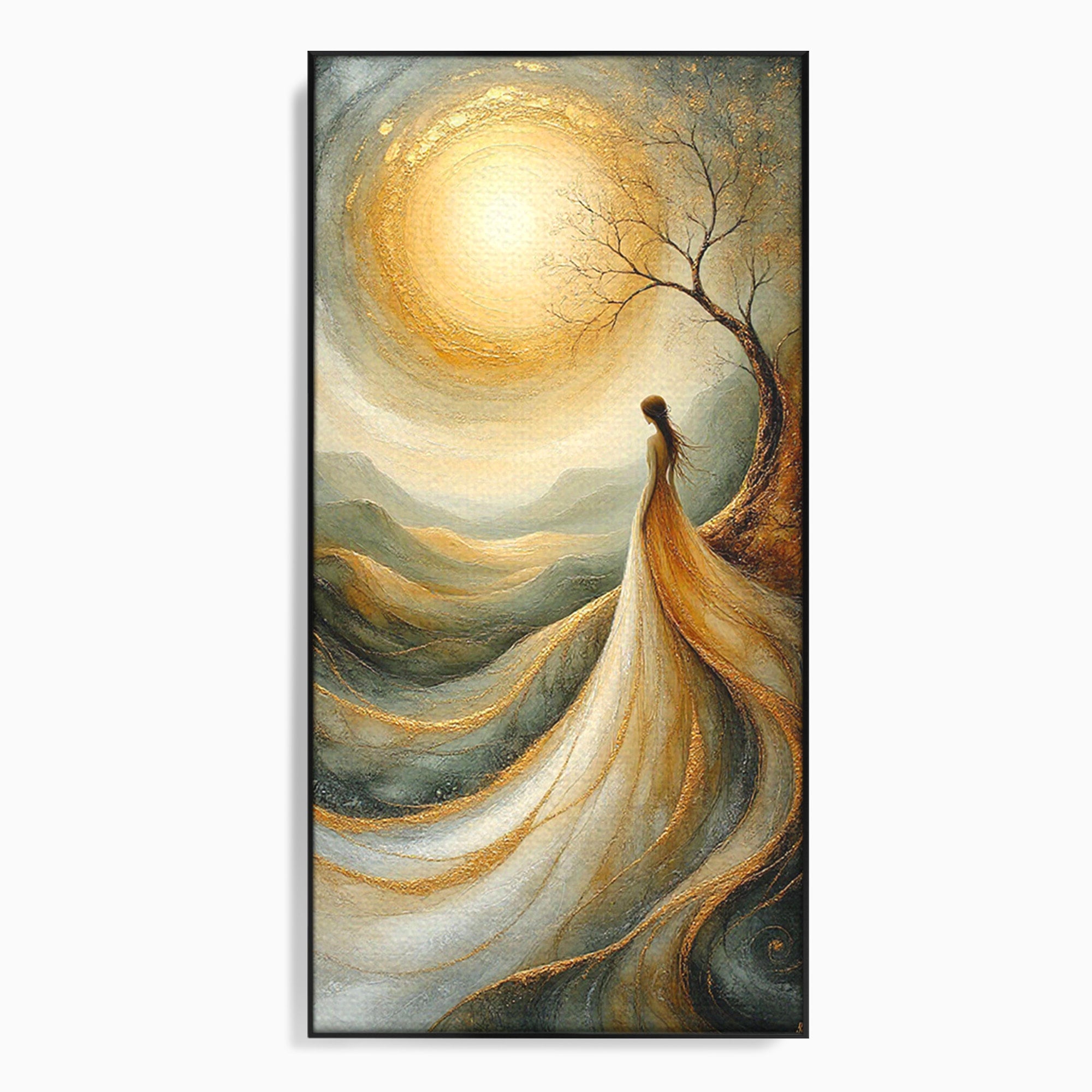 Tablou Canvas Premium LuxCanva® PI1096, Fata Si Soarele, Apus, Peisaj, Soare, Visator, Dormitor, Culori Vibrante