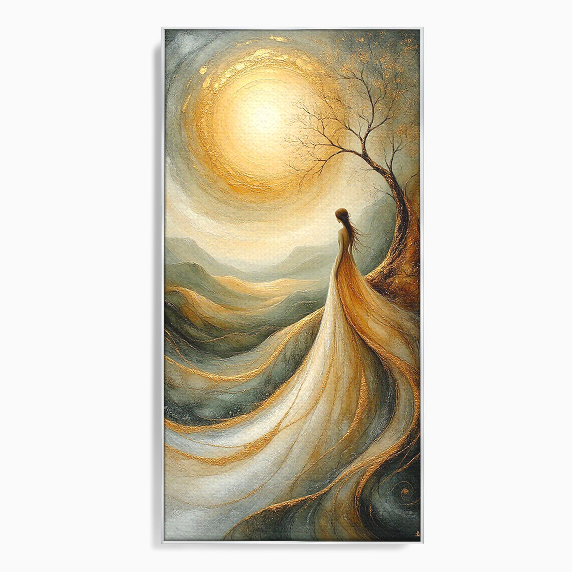 Tablou Canvas Premium LuxCanva® PI1096, Fata Si Soarele, Apus, Peisaj, Soare, Visator, Dormitor, Culori Vibrante