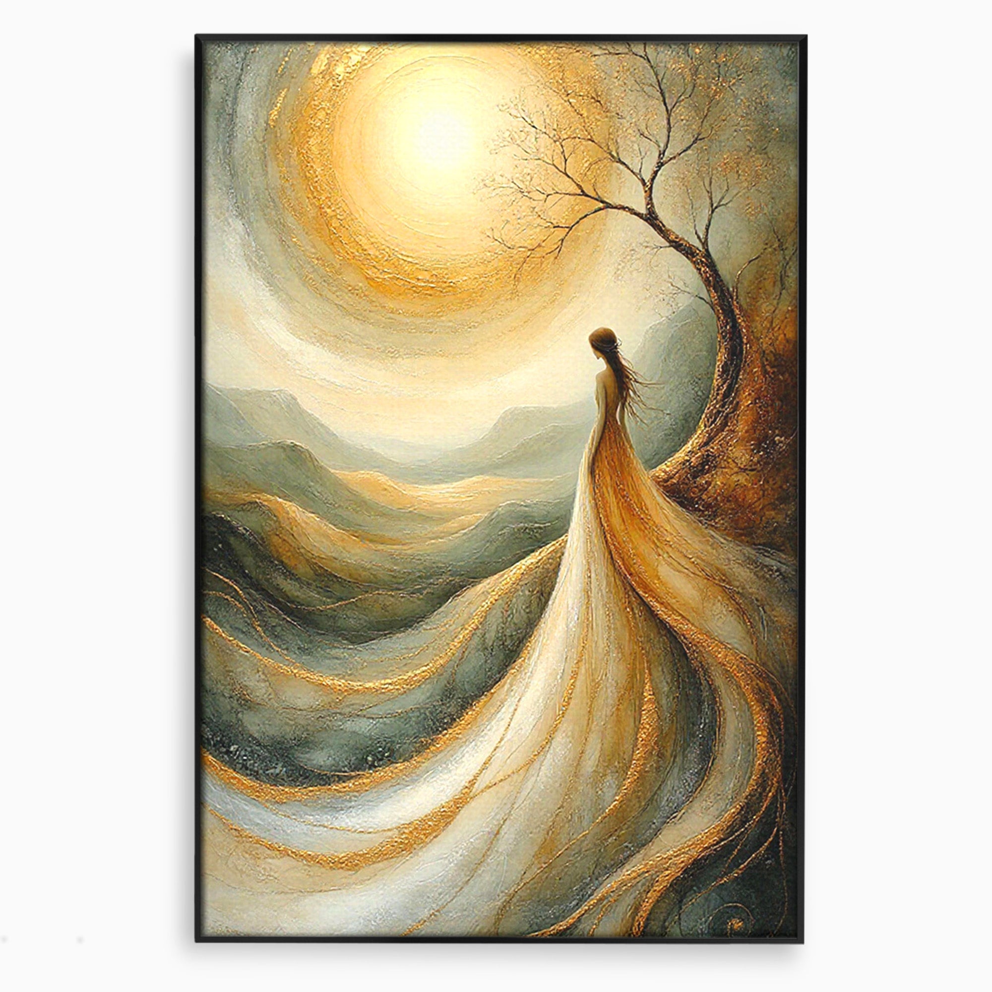 Tablou Canvas Premium LuxCanva® PI1096, Fata Si Soarele, Apus, Peisaj, Soare, Visator, Dormitor, Culori Vibrante