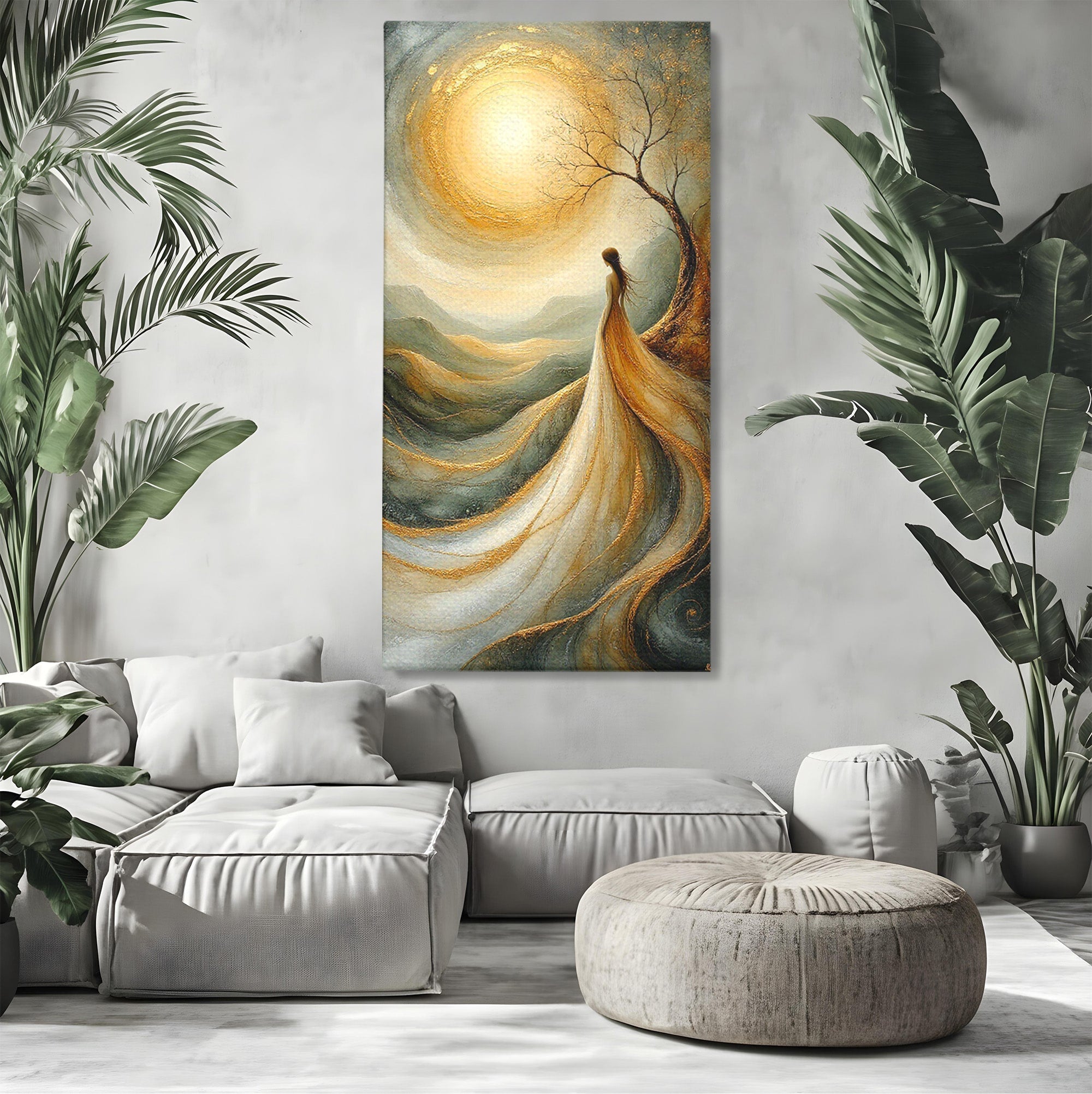 Tablou Canvas Premium LuxCanva® PI1096, Fata Si Soarele, Apus, Peisaj, Soare, Visator, Dormitor, Culori Vibrante