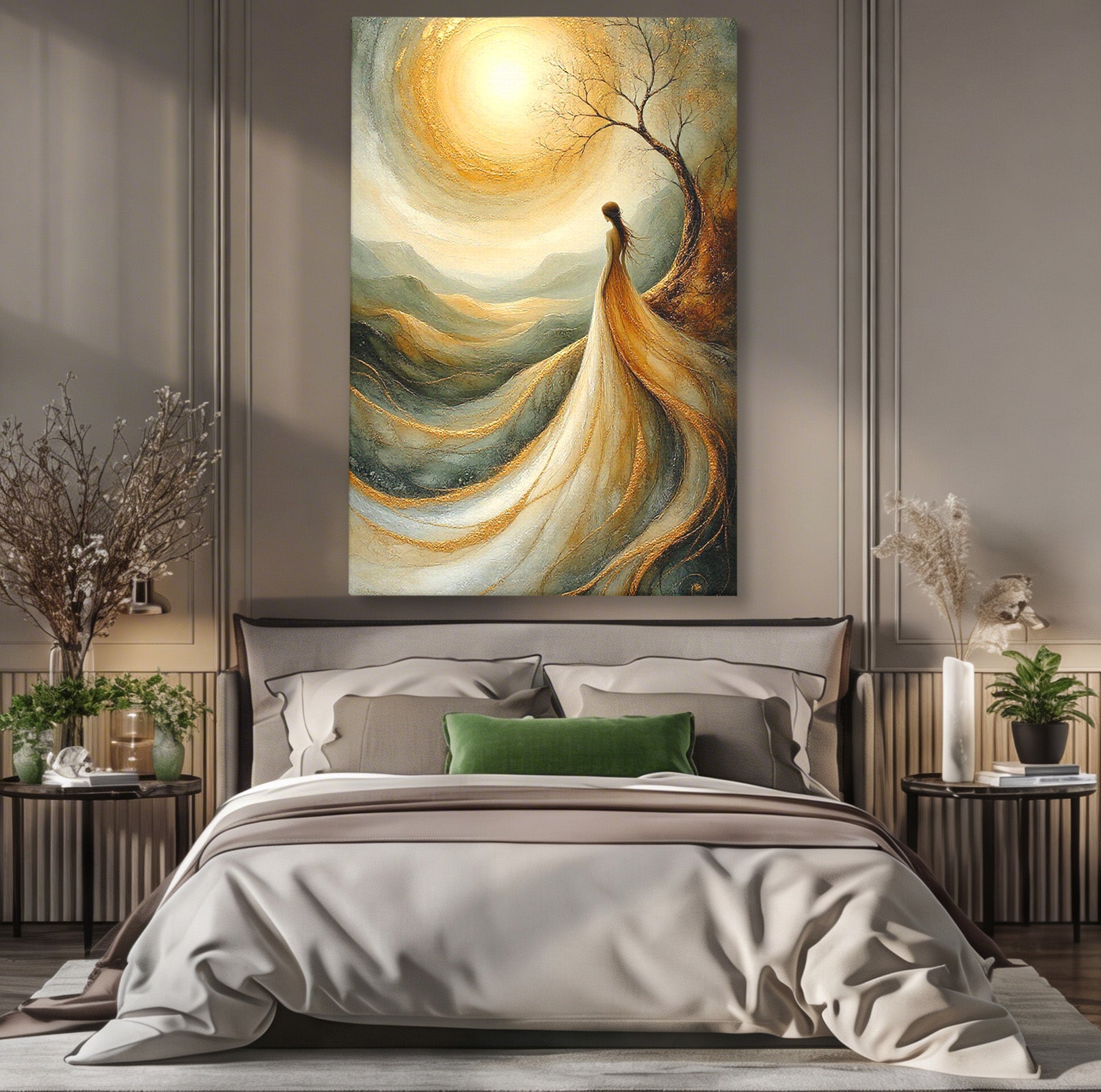 Tablou Canvas Premium LuxCanva® PI1096, Fata Si Soarele, Apus, Peisaj, Soare, Visator, Dormitor, Culori Vibrante