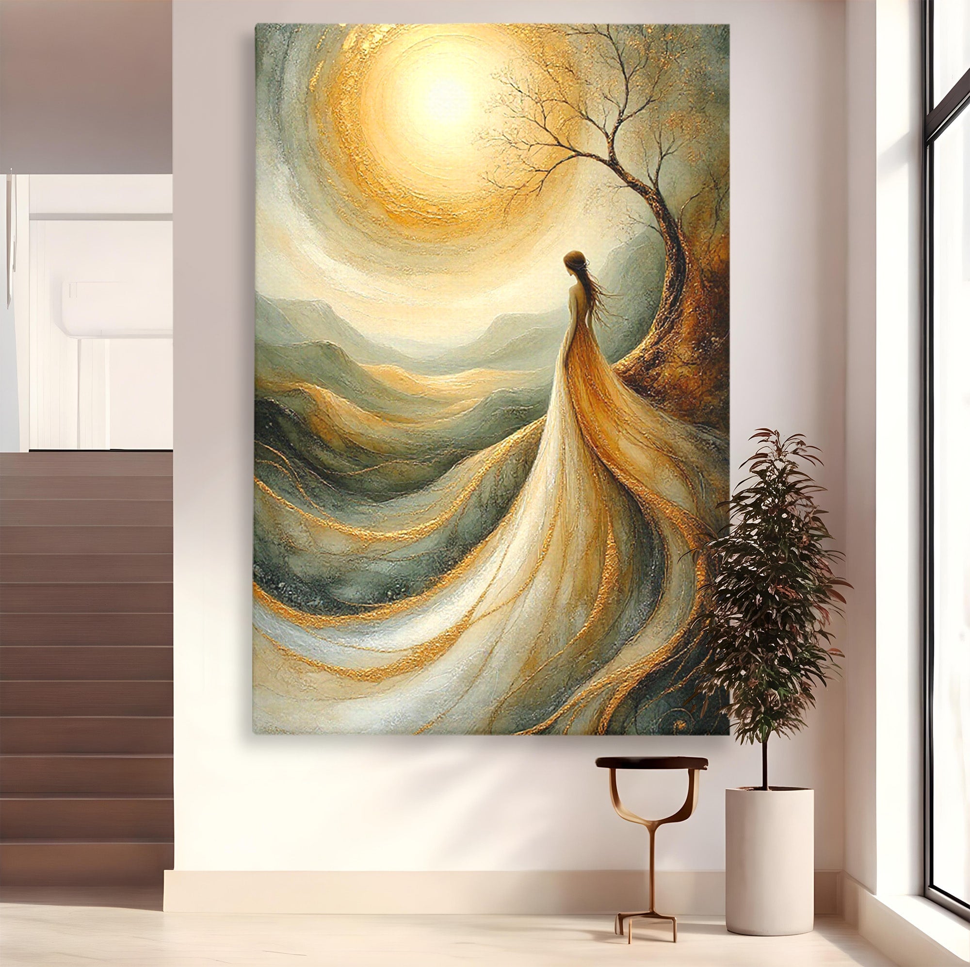 Tablou Canvas Premium LuxCanva® PI1096, Fata Si Soarele, Apus, Peisaj, Soare, Visator, Dormitor, Culori Vibrante