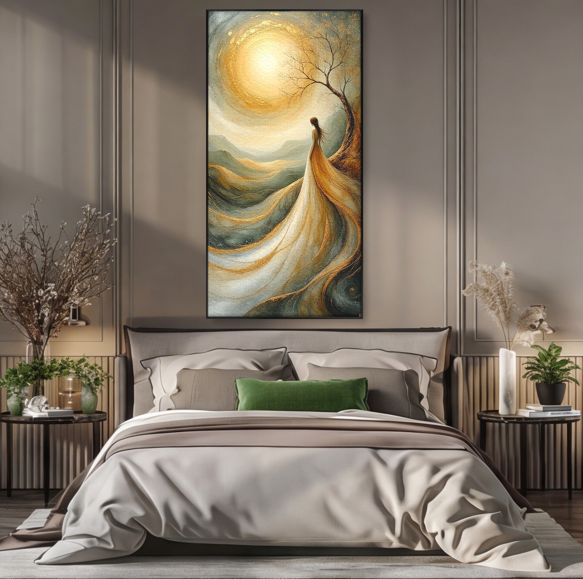 Tablou Canvas Premium LuxCanva® PI1096, Fata Si Soarele, Apus, Peisaj, Soare, Visator, Dormitor, Culori Vibrante