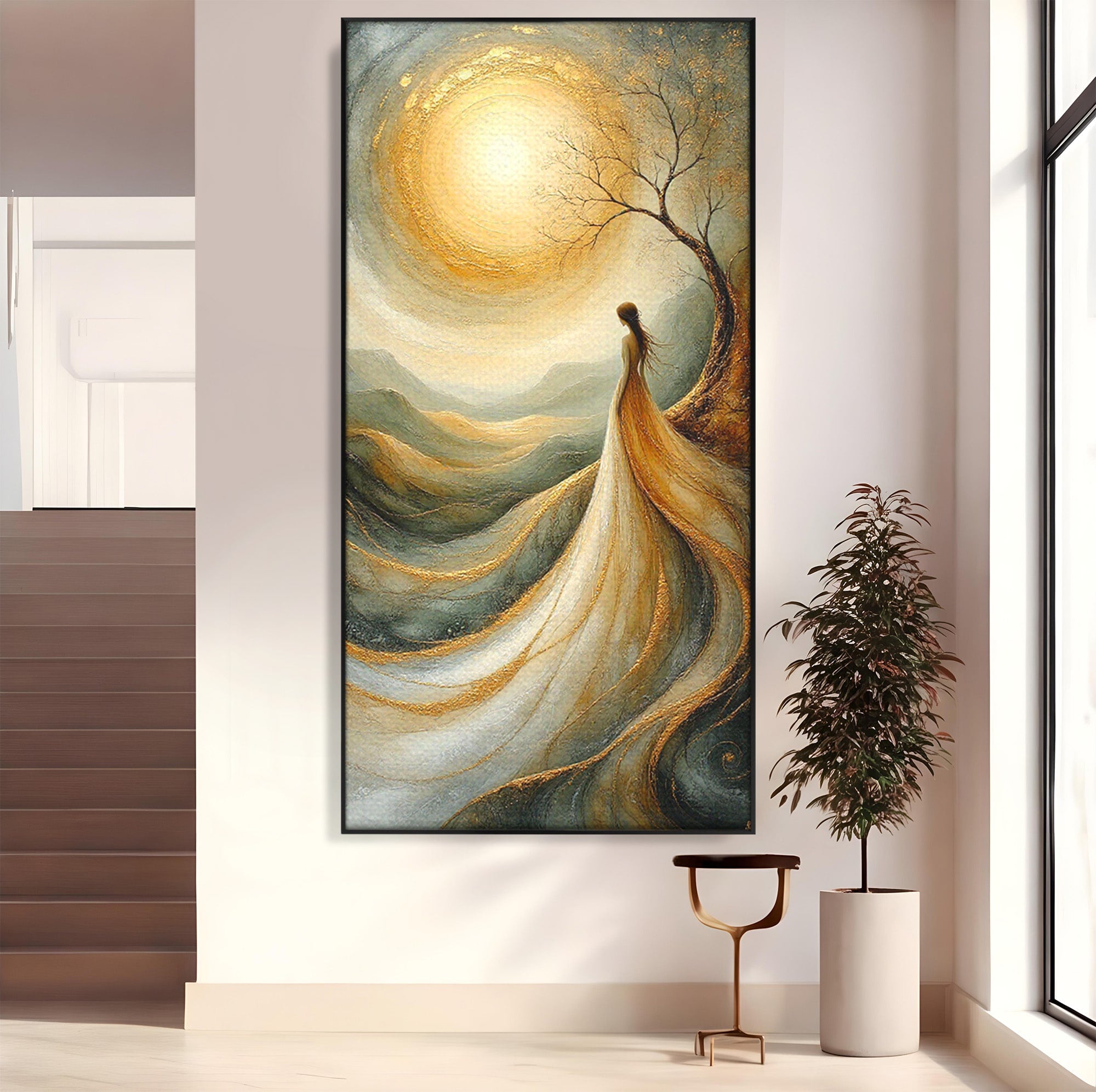 Tablou Canvas Premium LuxCanva® PI1096, Fata Si Soarele, Apus, Peisaj, Soare, Visator, Dormitor, Culori Vibrante