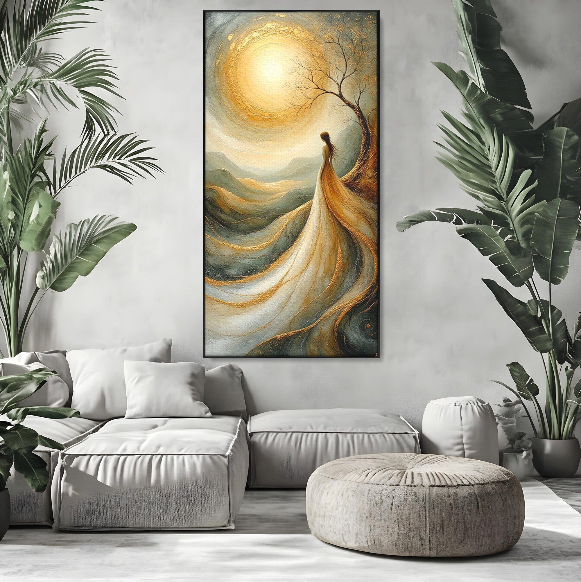 Tablou Canvas Premium LuxCanva® PI1096, Fata Si Soarele, Apus, Peisaj, Soare, Visator, Dormitor, Culori Vibrante