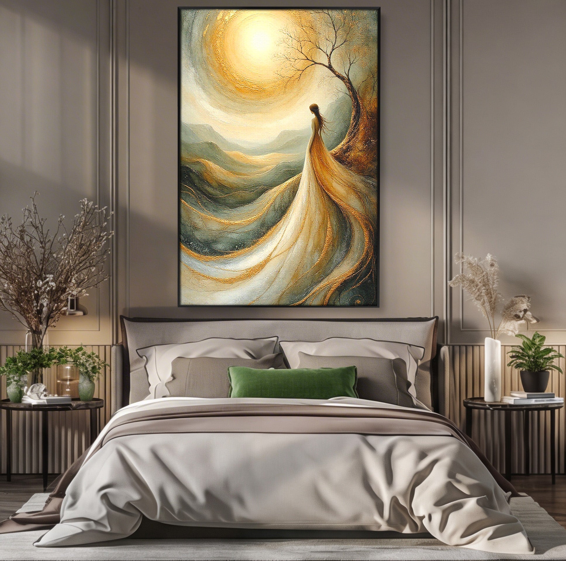 Tablou Canvas Premium LuxCanva® PI1096, Fata Si Soarele, Apus, Peisaj, Soare, Visator, Dormitor, Culori Vibrante
