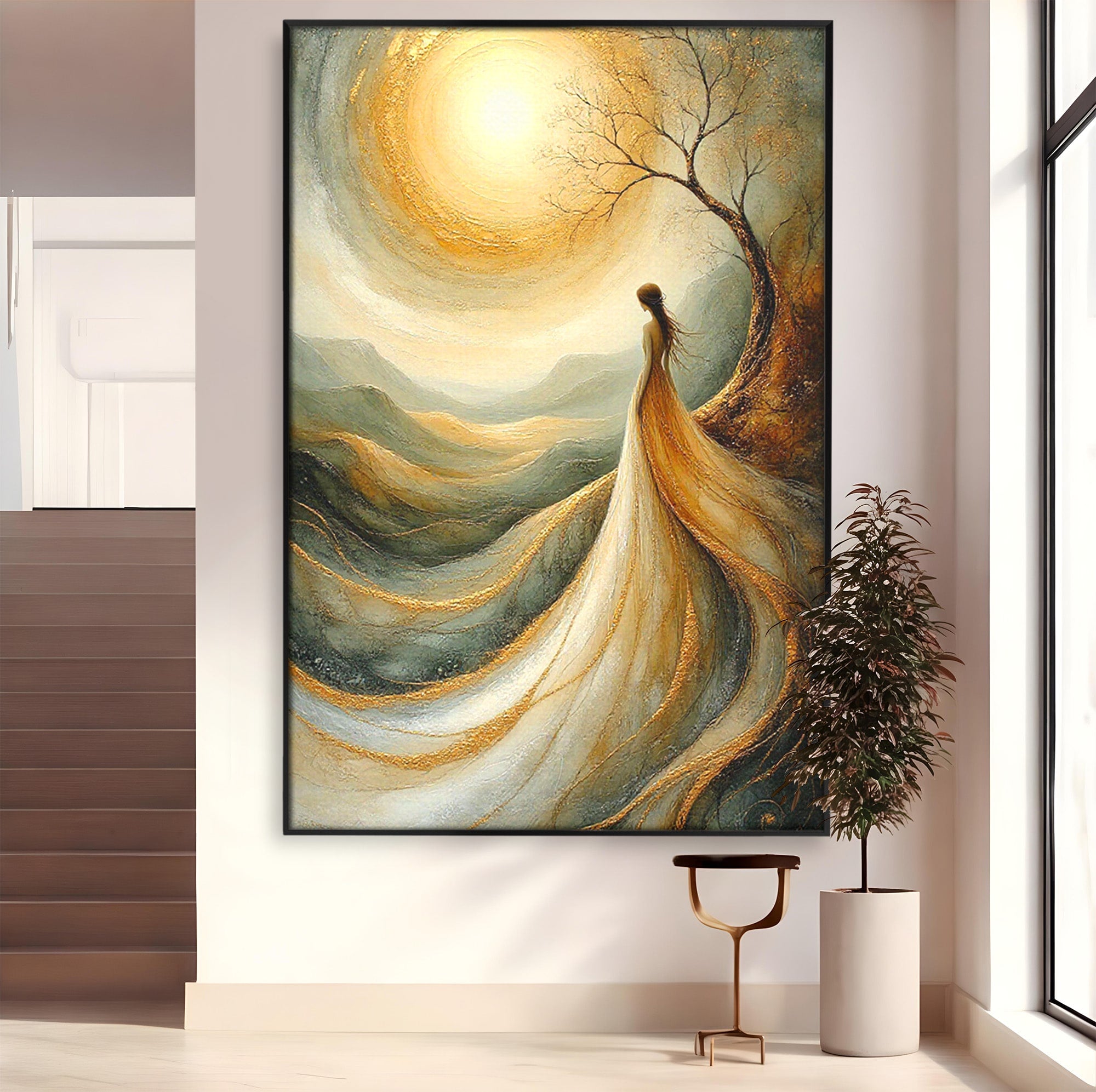 Tablou Canvas Premium LuxCanva® PI1096, Fata Si Soarele, Apus, Peisaj, Soare, Visator, Dormitor, Culori Vibrante