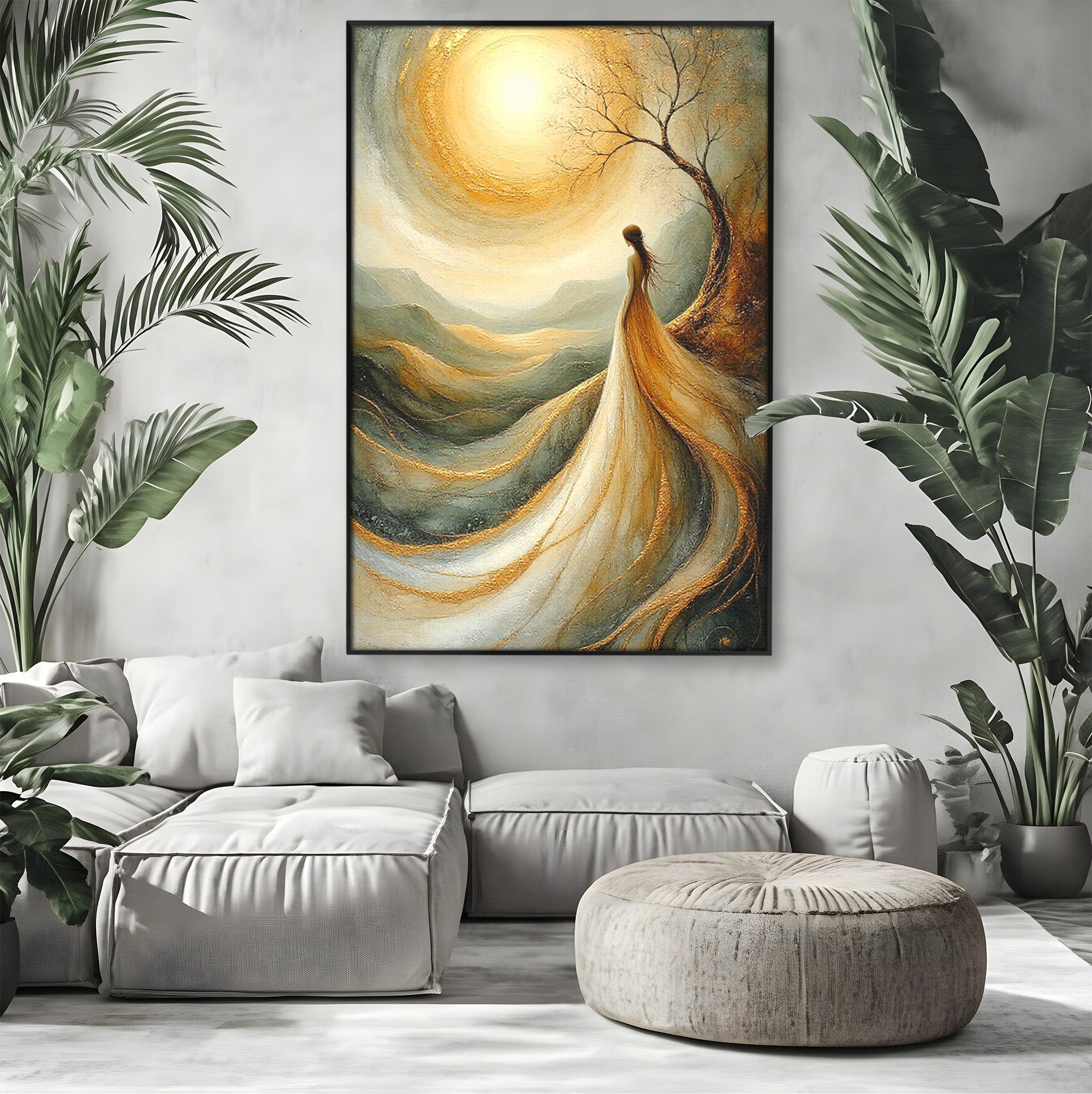 Tablou Canvas Premium LuxCanva® PI1096, Fata Si Soarele, Apus, Peisaj, Soare, Visator, Dormitor, Culori Vibrante