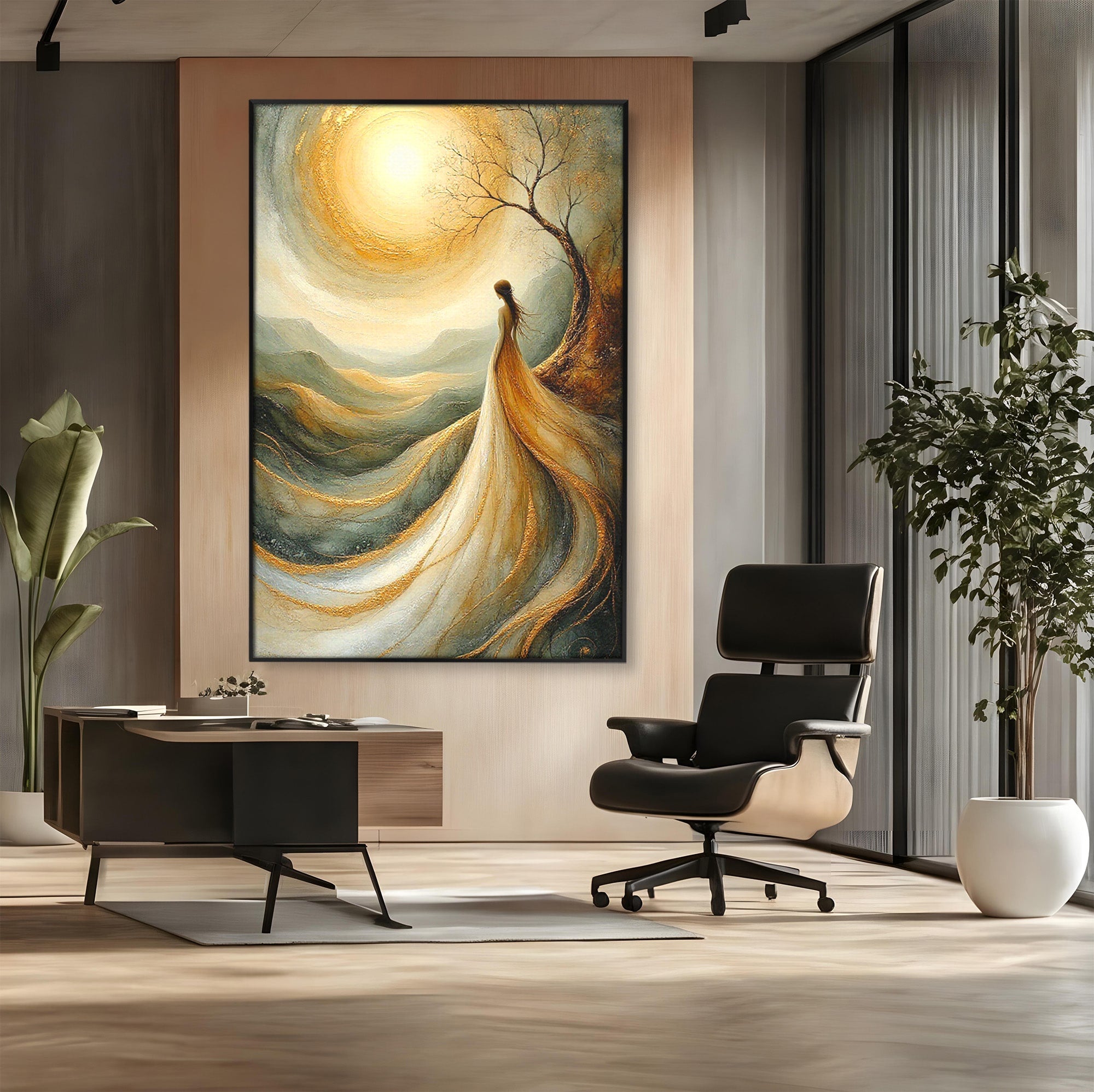 Tablou Canvas Premium LuxCanva® PI1096, Fata Si Soarele, Apus, Peisaj, Soare, Visator, Dormitor, Culori Vibrante