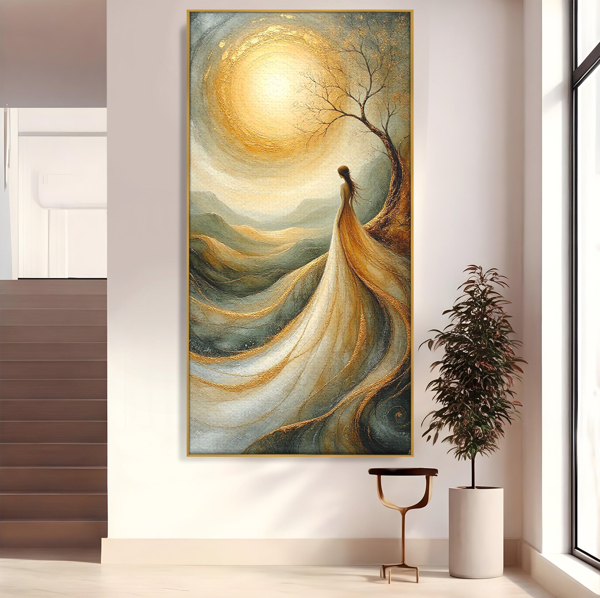 Tablou Canvas Premium LuxCanva® PI1096, Fata Si Soarele, Apus, Peisaj, Soare, Visator, Dormitor, Culori Vibrante