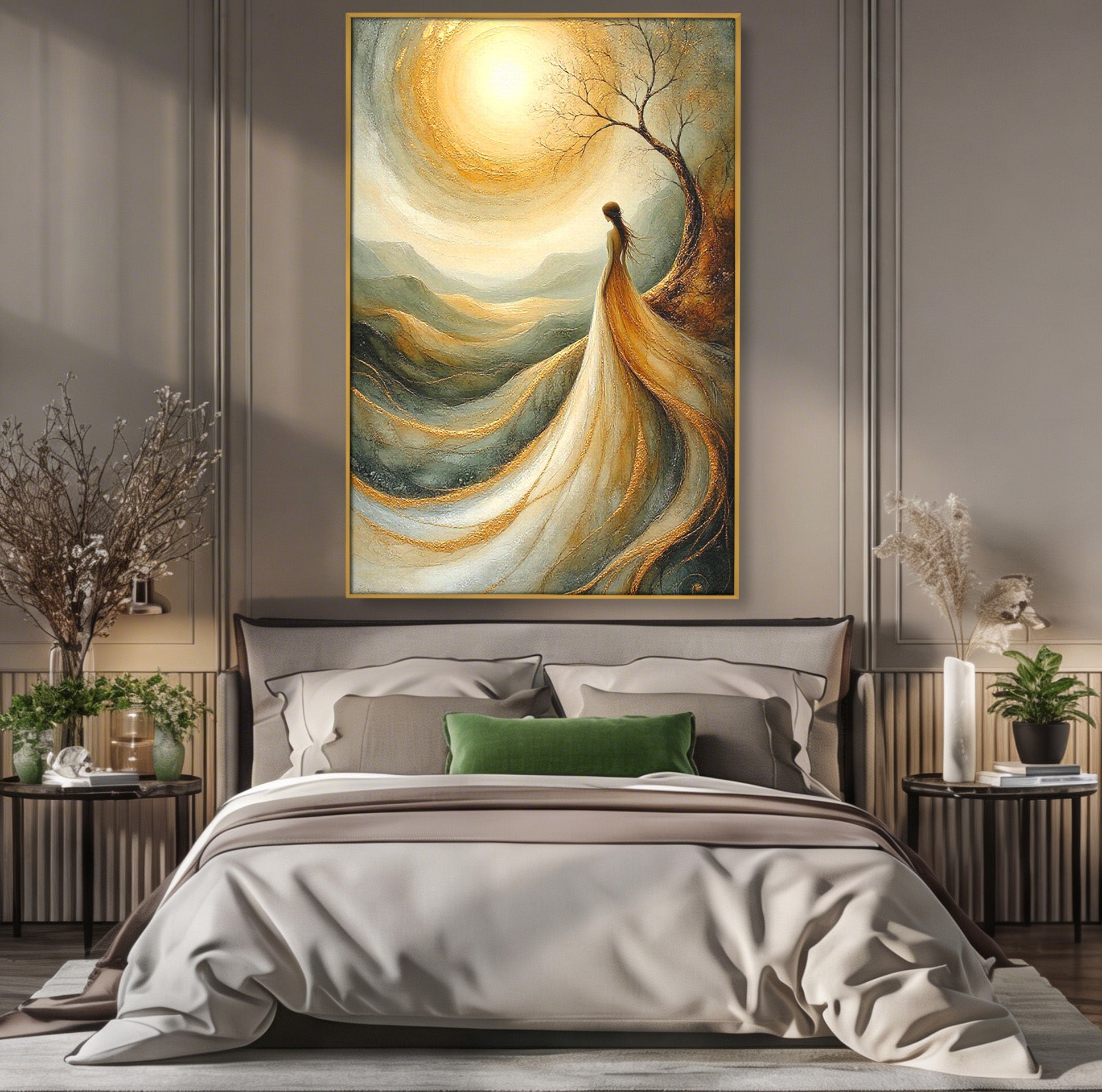 Tablou Canvas Premium LuxCanva® PI1096, Fata Si Soarele, Apus, Peisaj, Soare, Visator, Dormitor, Culori Vibrante