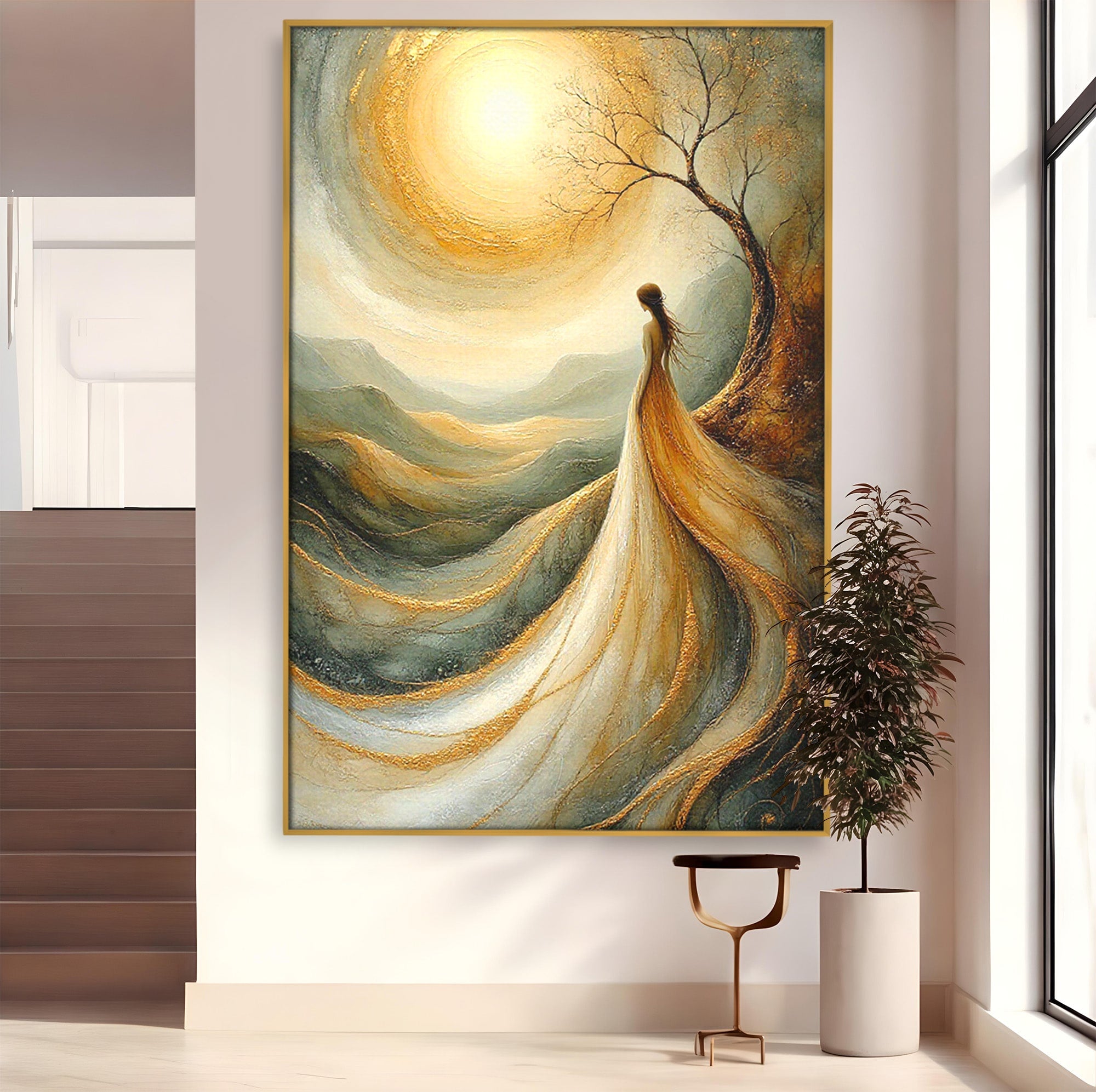 Tablou Canvas Premium LuxCanva® PI1096, Fata Si Soarele, Apus, Peisaj, Soare, Visator, Dormitor, Culori Vibrante
