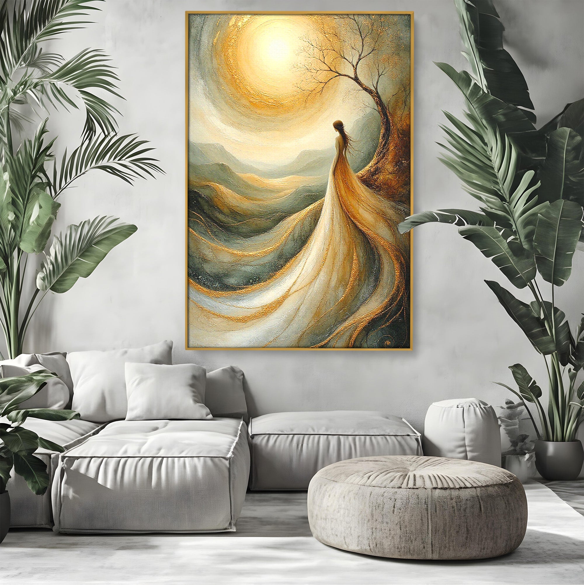 Tablou Canvas Premium LuxCanva® PI1096, Fata Si Soarele, Apus, Peisaj, Soare, Visator, Dormitor, Culori Vibrante
