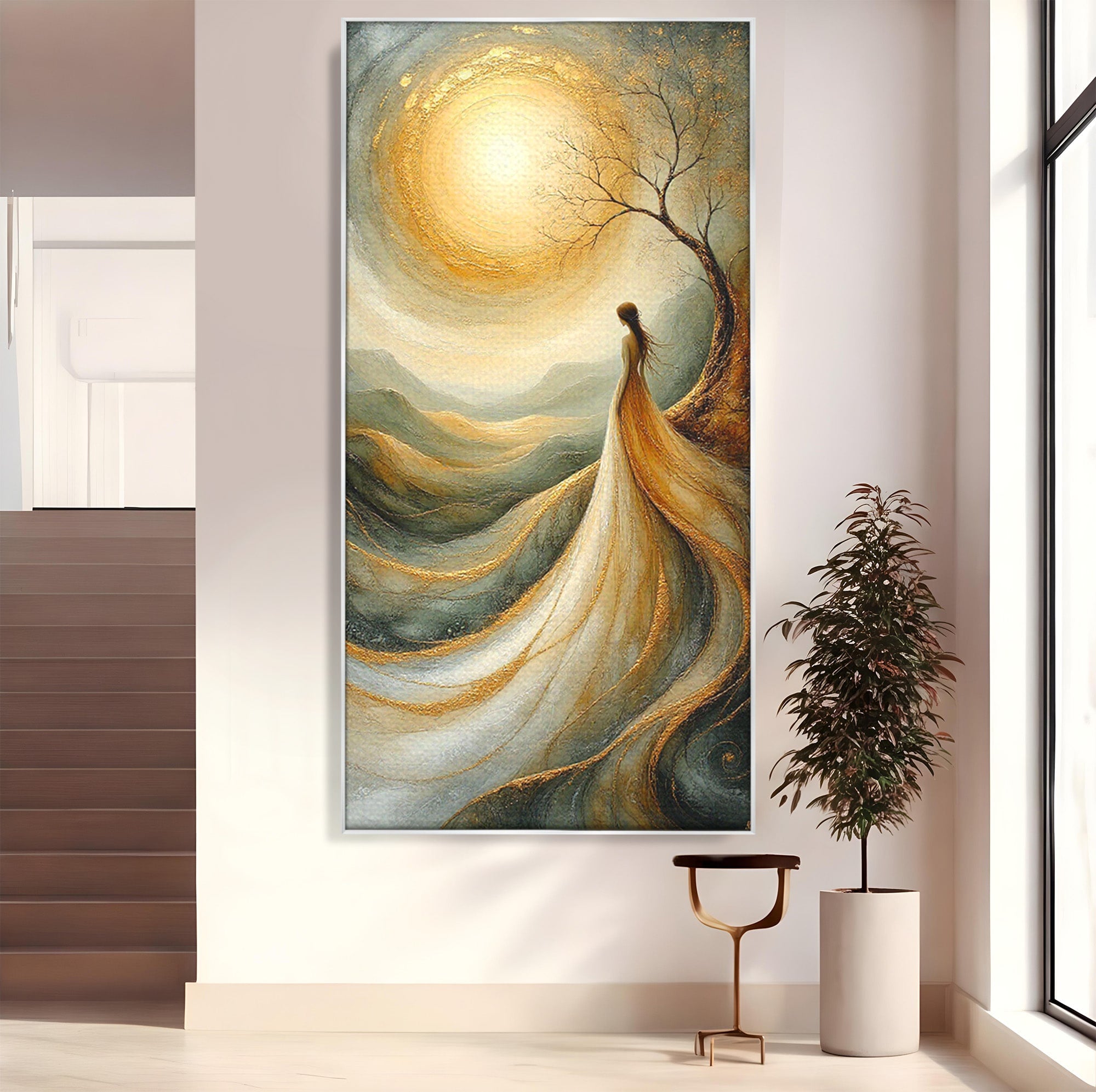 Tablou Canvas Premium LuxCanva® PI1096, Fata Si Soarele, Apus, Peisaj, Soare, Visator, Dormitor, Culori Vibrante