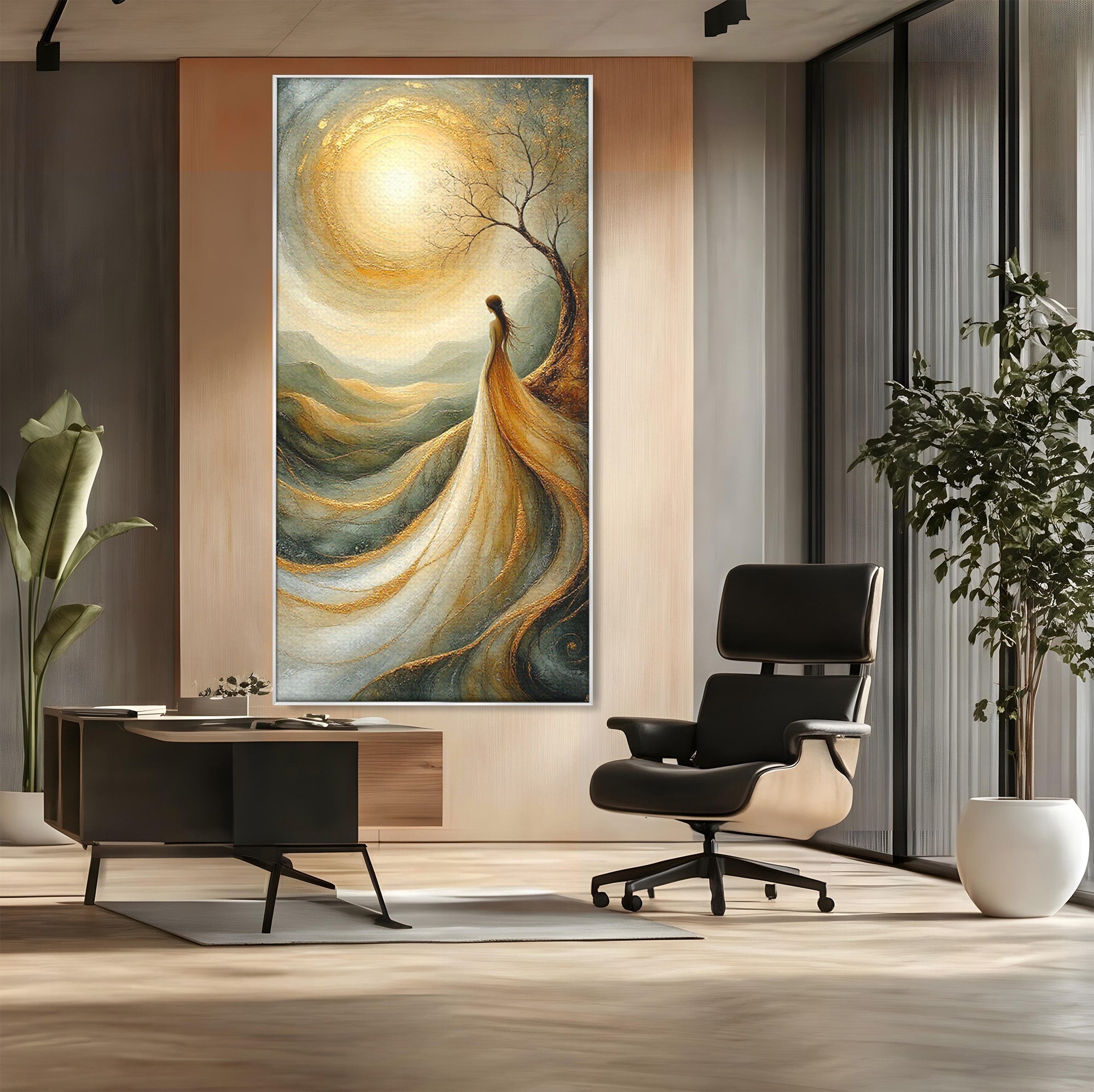 Tablou Canvas Premium LuxCanva® PI1096, Fata Si Soarele, Apus, Peisaj, Soare, Visator, Dormitor, Culori Vibrante