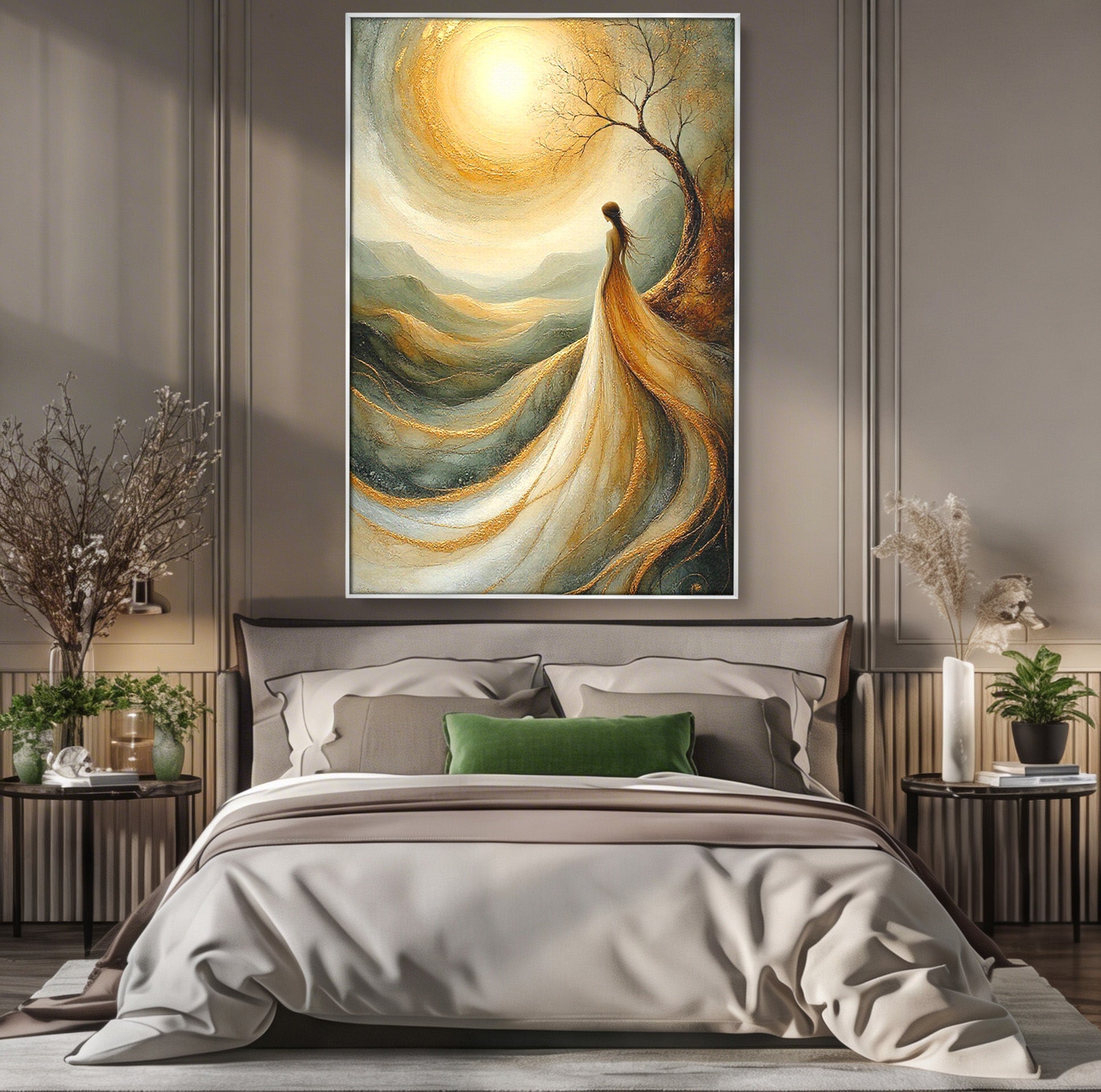 Tablou Canvas Premium LuxCanva® PI1096, Fata Si Soarele, Apus, Peisaj, Soare, Visator, Dormitor, Culori Vibrante