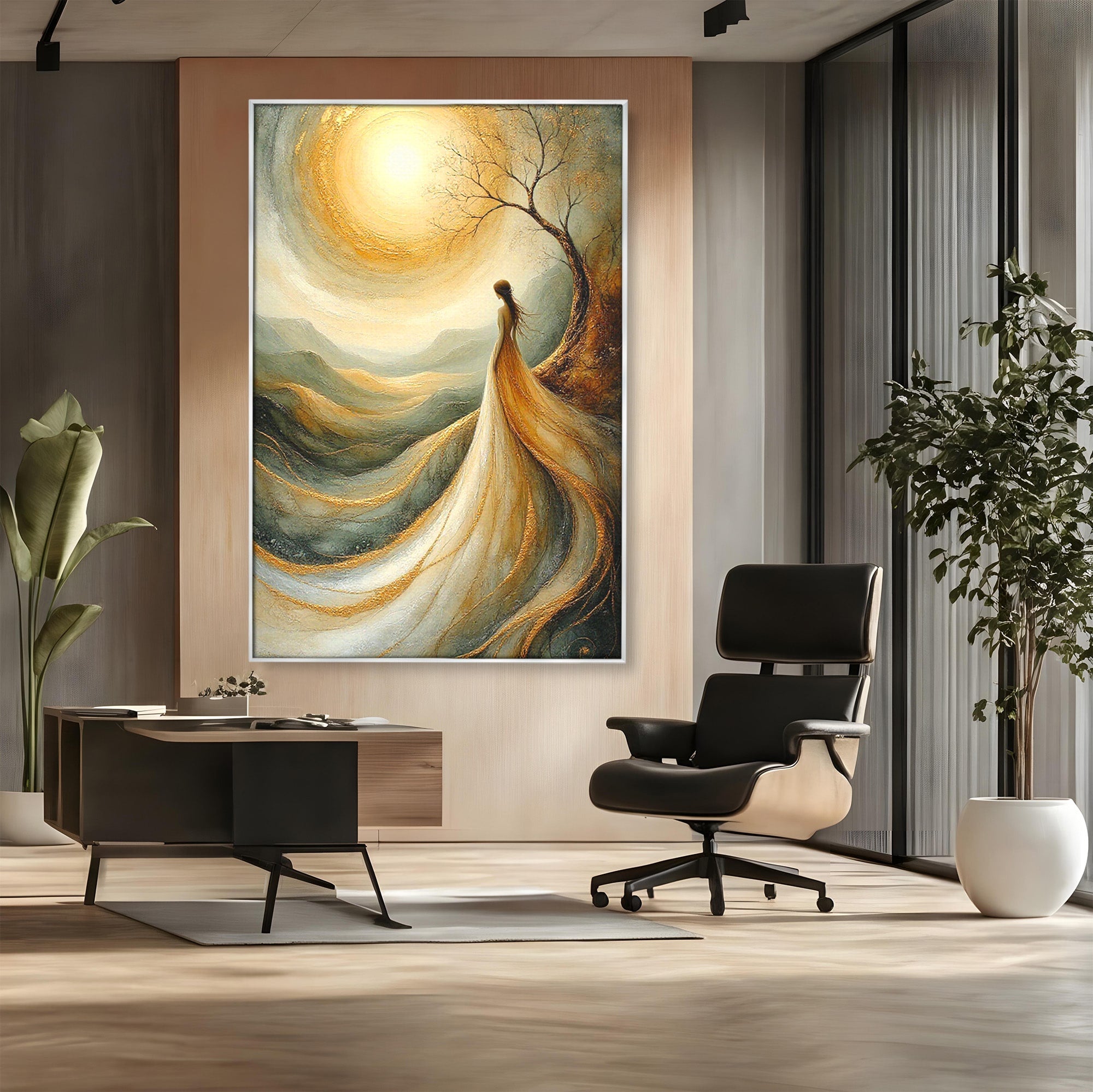 Tablou Canvas Premium LuxCanva® PI1096, Fata Si Soarele, Apus, Peisaj, Soare, Visator, Dormitor, Culori Vibrante