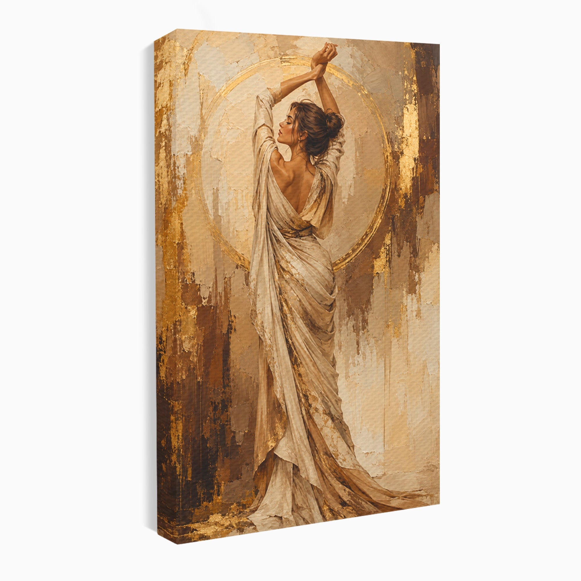 Tablou Canvas Premium LuxCanva® PI1097, Dansul Auriu, Femeie, Armonie, Eleganta, Arta, Living, Dormitor, Culori Vibrante