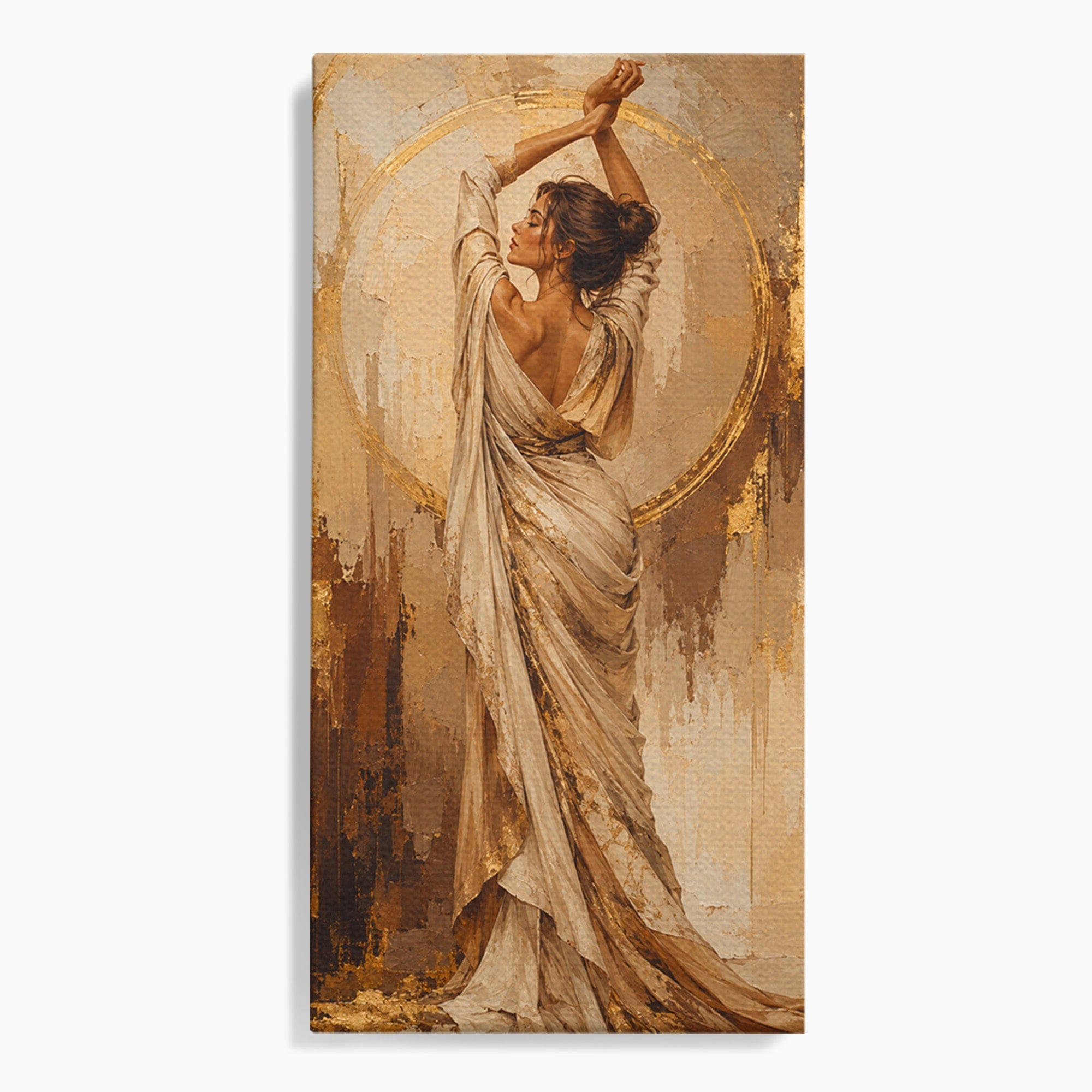 Tablou Canvas Premium LuxCanva® PI1097, Dansul Auriu, Femeie, Armonie, Eleganta, Arta, Living, Dormitor, Culori Vibrante