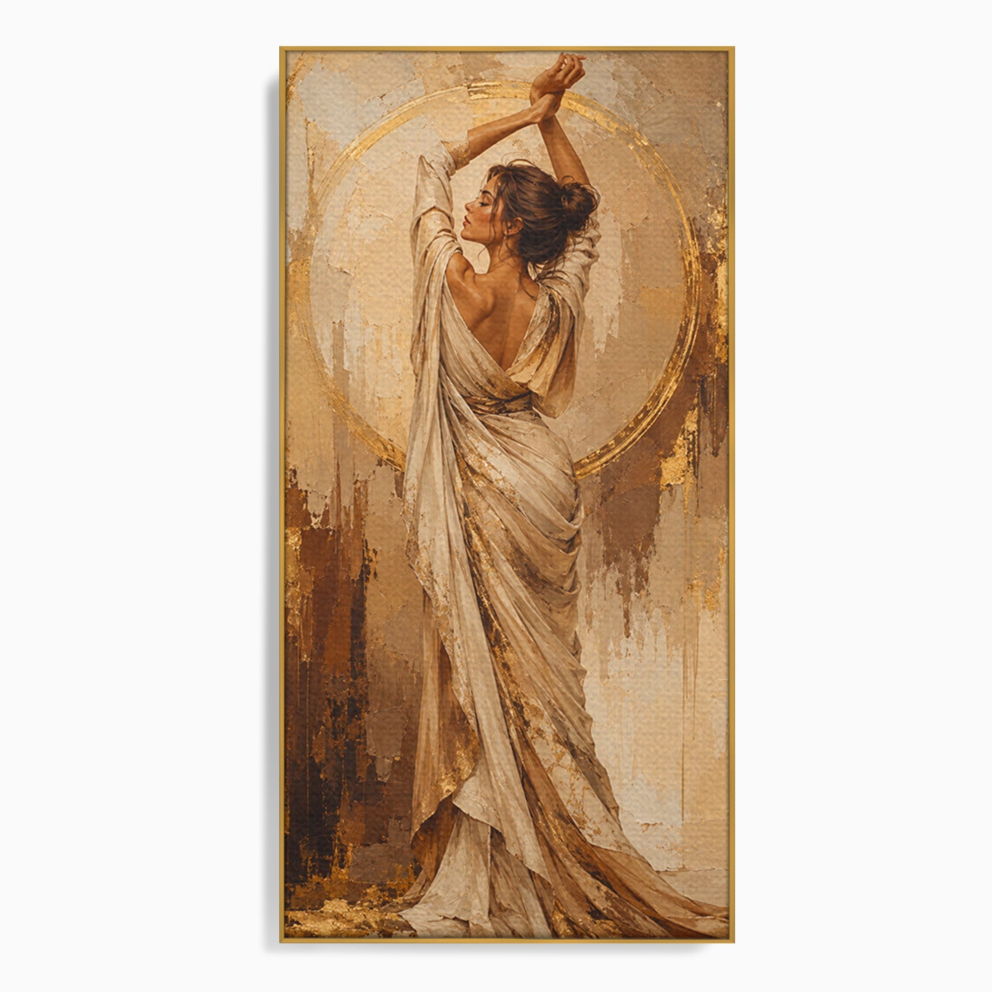 Tablou Canvas Premium LuxCanva® PI1097, Dansul Auriu, Femeie, Armonie, Eleganta, Arta, Living, Dormitor, Culori Vibrante