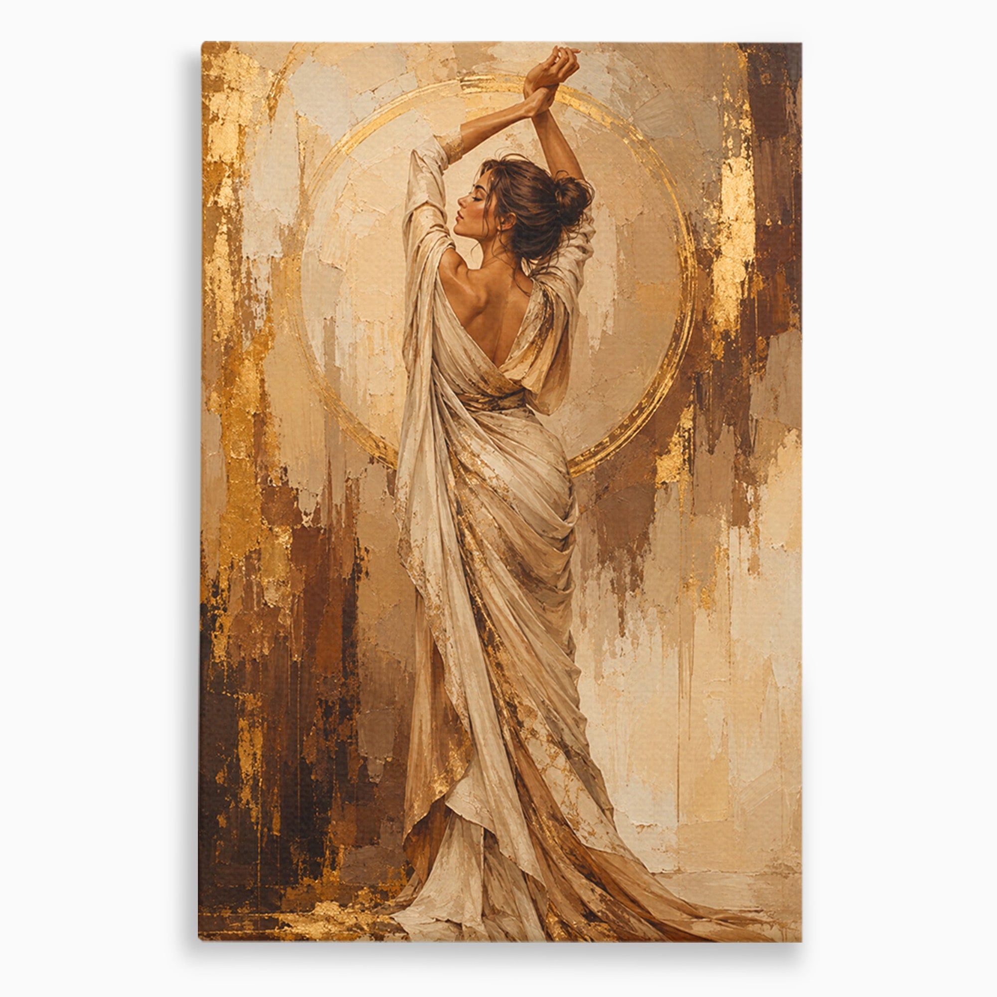 Tablou Canvas Premium LuxCanva® PI1097, Dansul Auriu, Femeie, Armonie, Eleganta, Arta, Living, Dormitor, Culori Vibrante