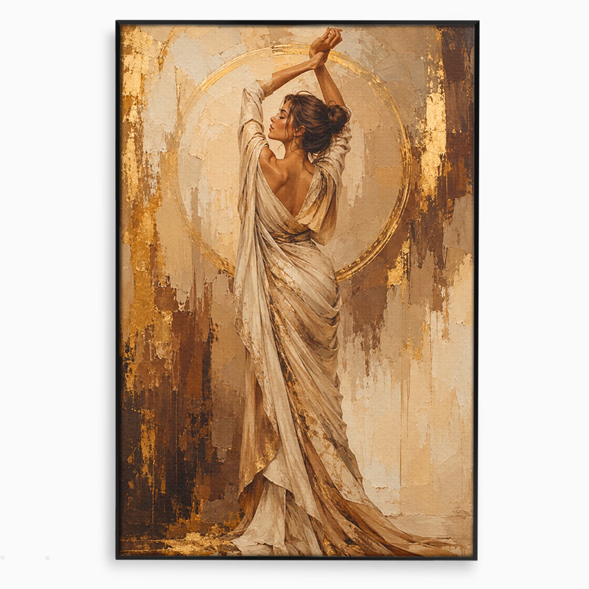 Tablou Canvas Premium LuxCanva® PI1097, Dansul Auriu, Femeie, Armonie, Eleganta, Arta, Living, Dormitor, Culori Vibrante