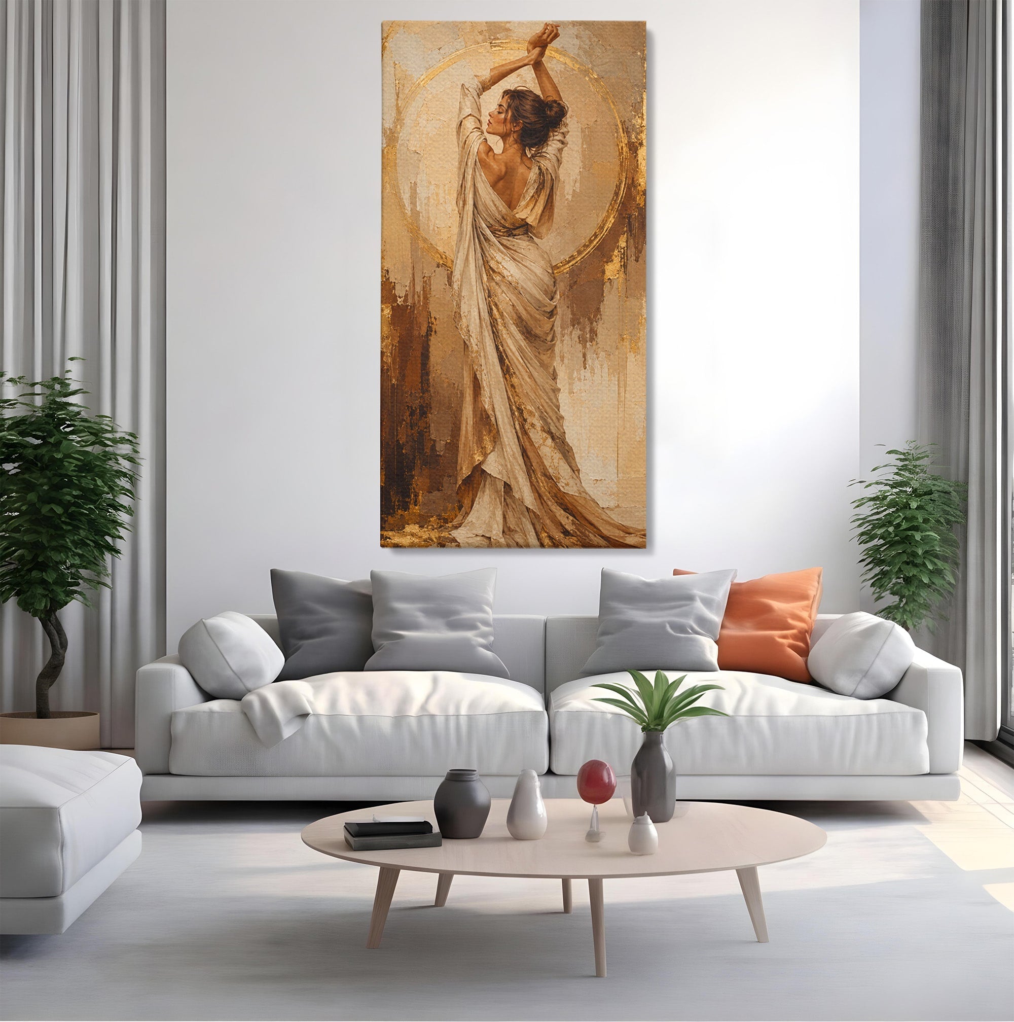 Tablou Canvas Premium LuxCanva® PI1097, Dansul Auriu, Femeie, Armonie, Eleganta, Arta, Living, Dormitor, Culori Vibrante