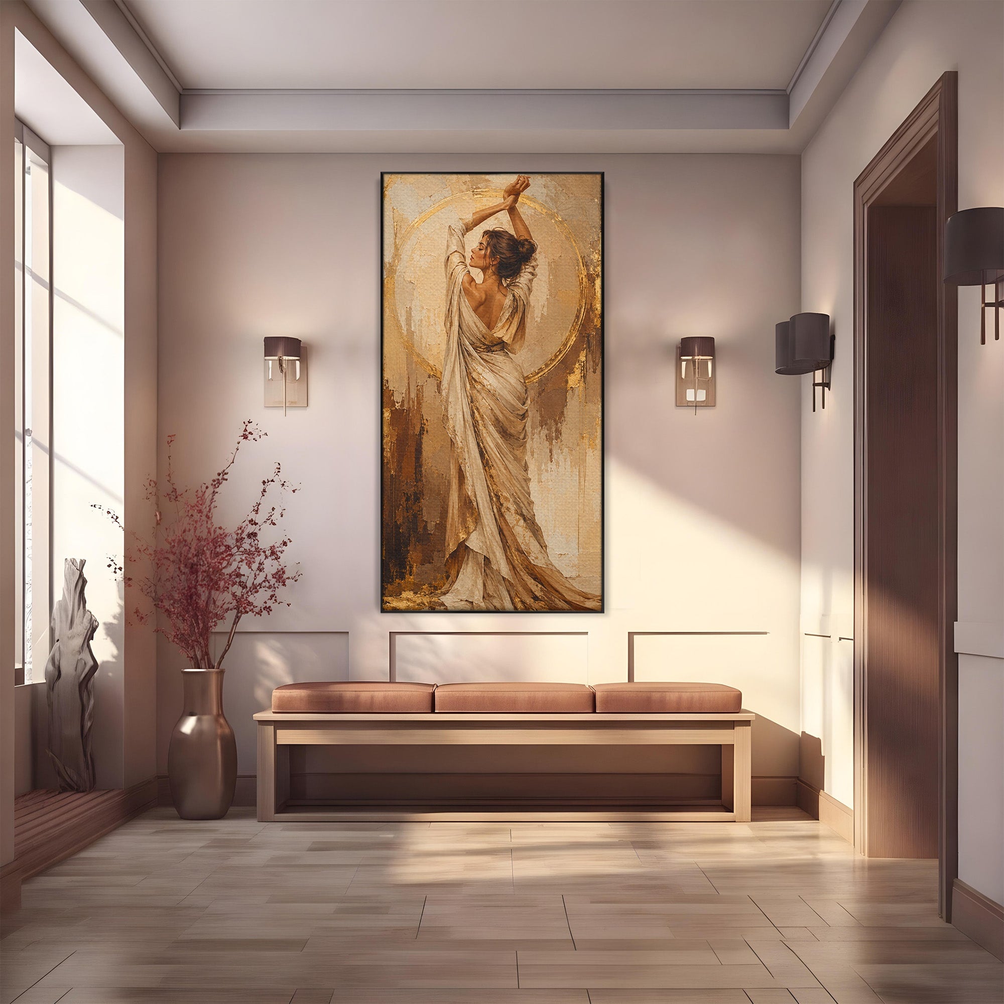 Tablou Canvas Premium LuxCanva® PI1097, Dansul Auriu, Femeie, Armonie, Eleganta, Arta, Living, Dormitor, Culori Vibrante