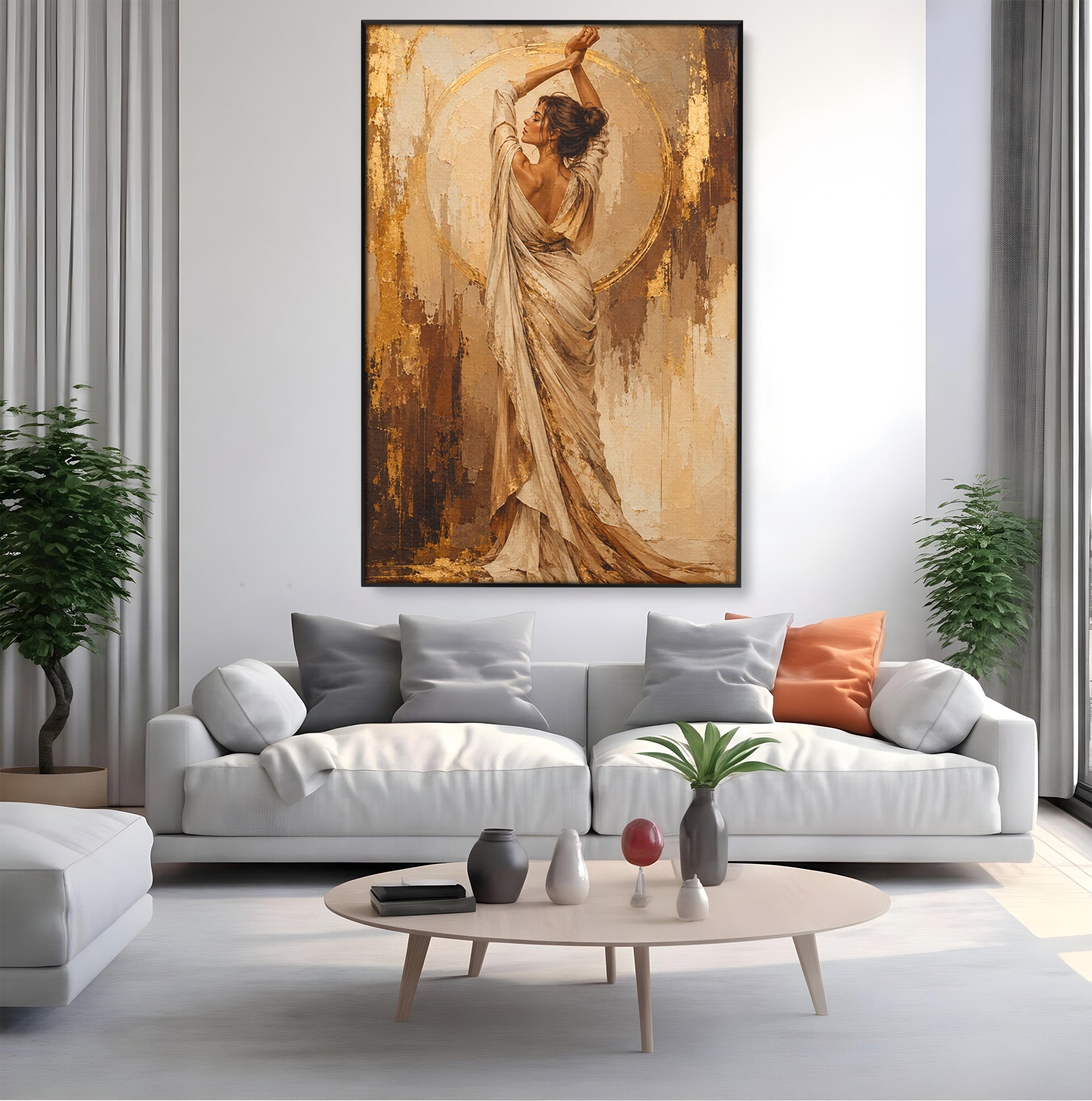 Tablou Canvas Premium LuxCanva® PI1097, Dansul Auriu, Femeie, Armonie, Eleganta, Arta, Living, Dormitor, Culori Vibrante