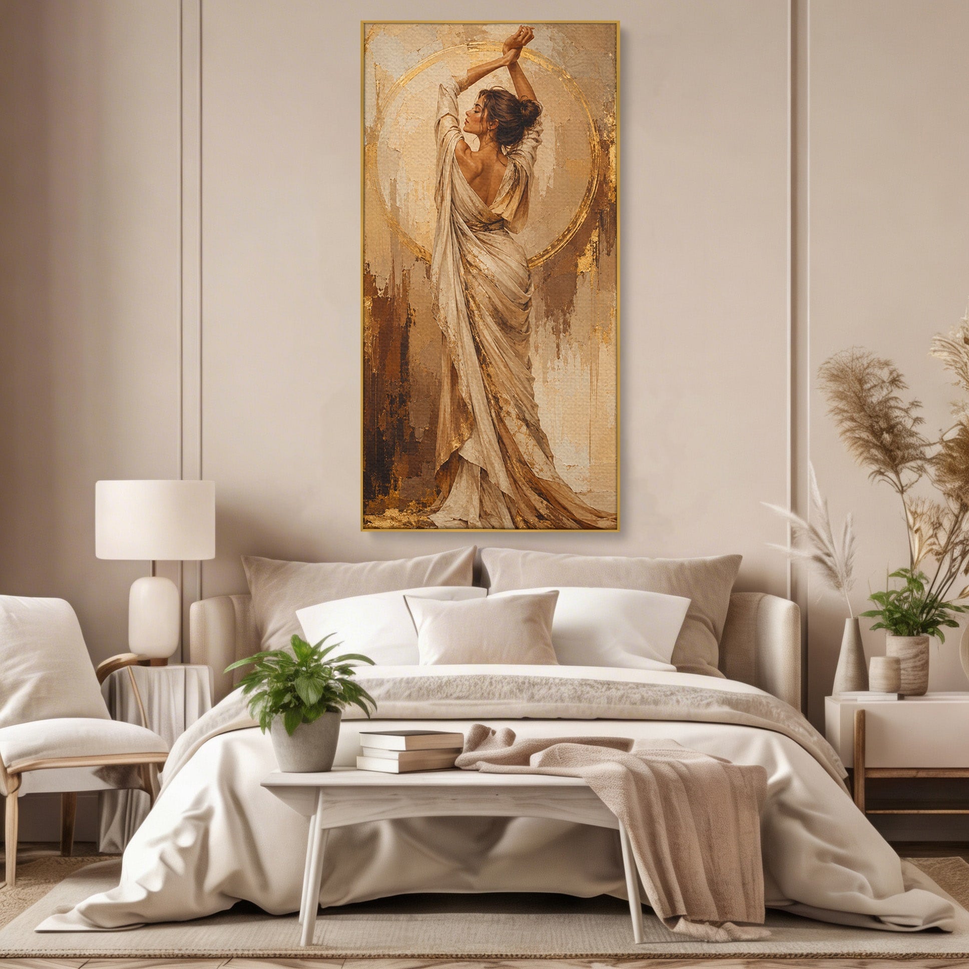 Tablou Canvas Premium LuxCanva® PI1097, Dansul Auriu, Femeie, Armonie, Eleganta, Arta, Living, Dormitor, Culori Vibrante