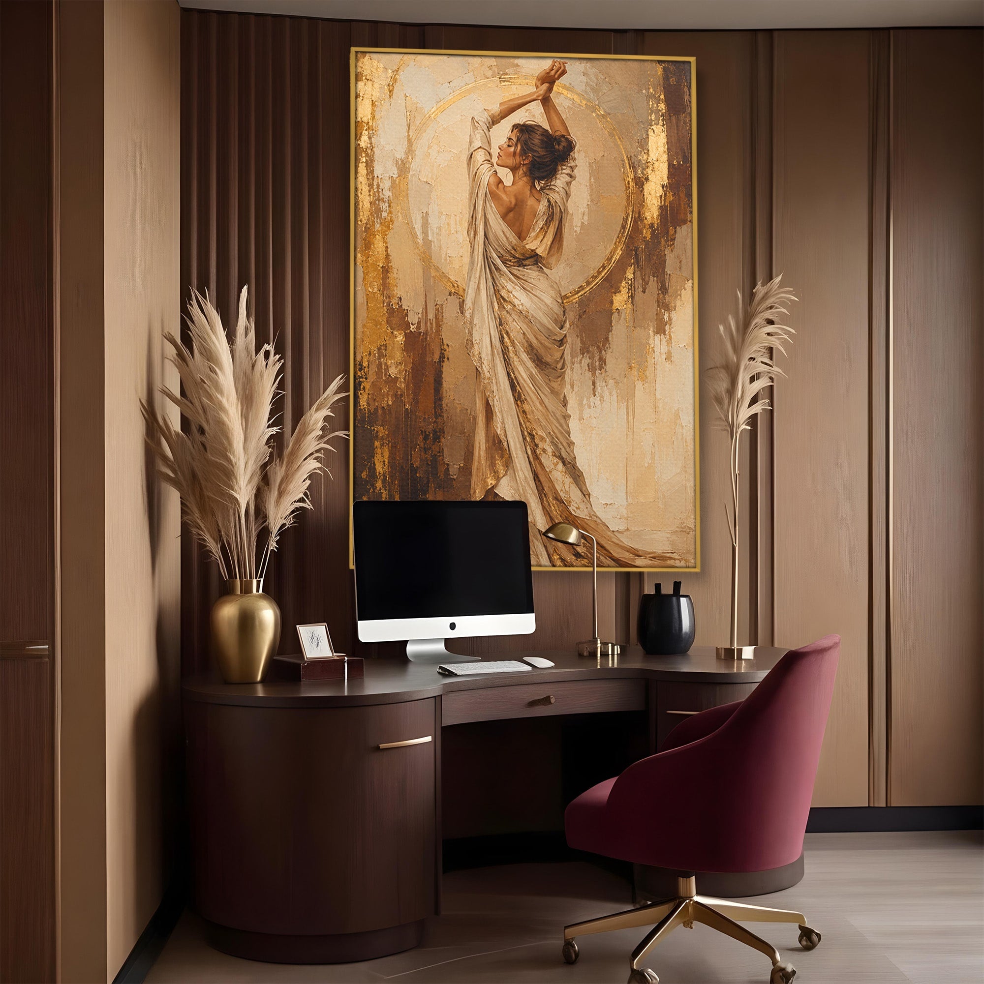Tablou Canvas Premium LuxCanva® PI1097, Dansul Auriu, Femeie, Armonie, Eleganta, Arta, Living, Dormitor, Culori Vibrante