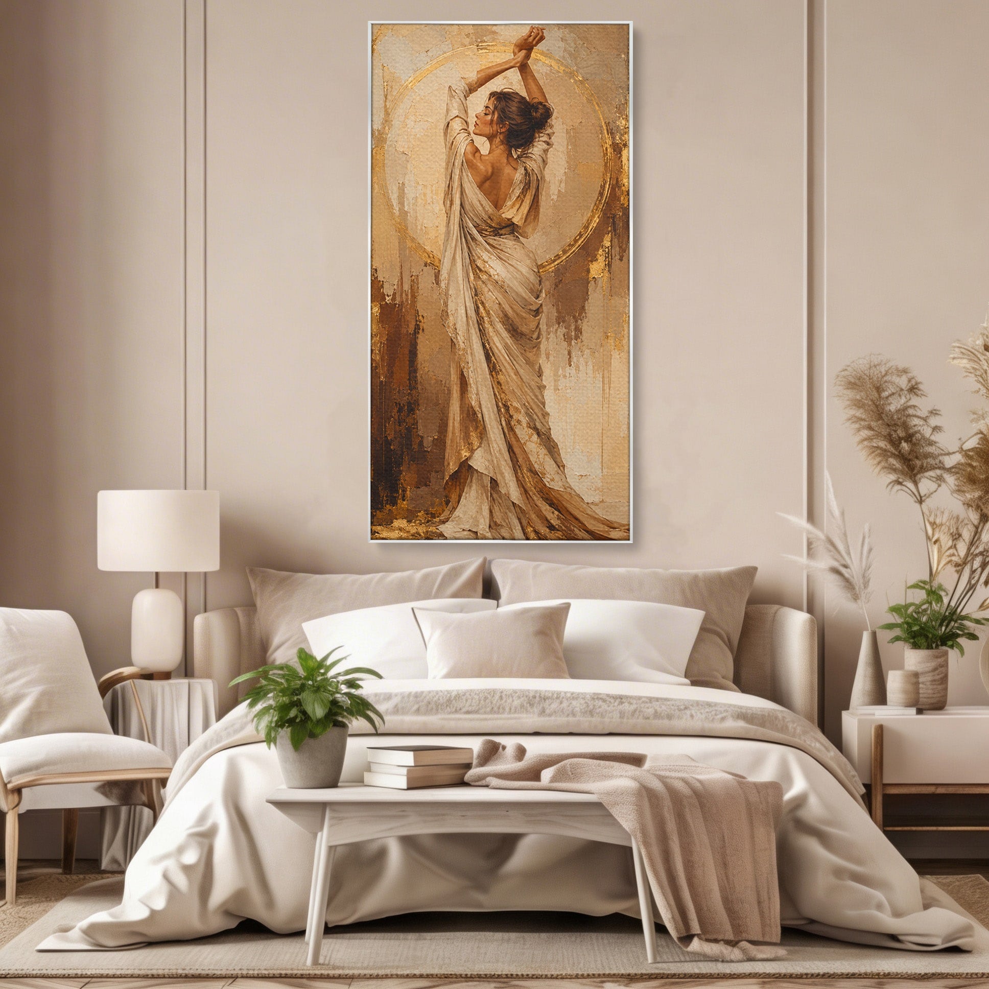 Tablou Canvas Premium LuxCanva® PI1097, Dansul Auriu, Femeie, Armonie, Eleganta, Arta, Living, Dormitor, Culori Vibrante