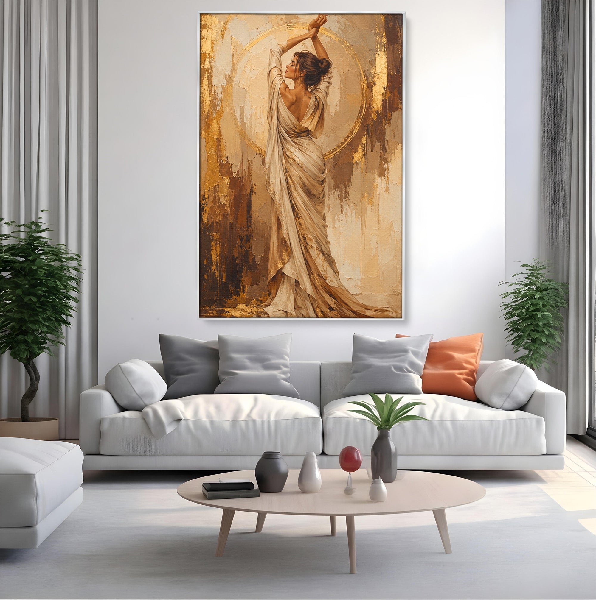 Tablou Canvas Premium LuxCanva® PI1097, Dansul Auriu, Femeie, Armonie, Eleganta, Arta, Living, Dormitor, Culori Vibrante