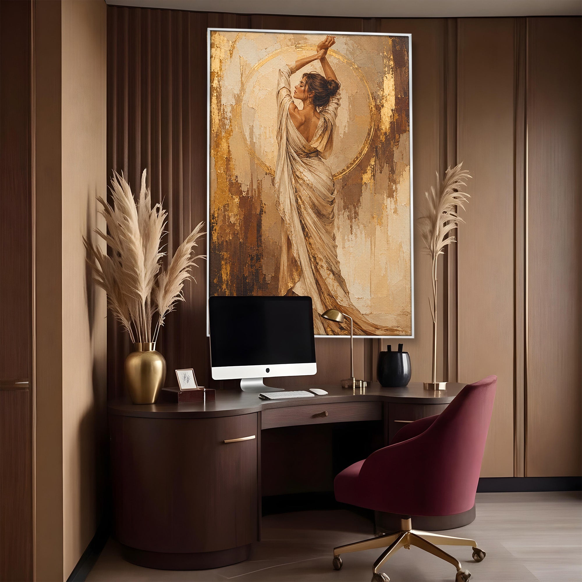 Tablou Canvas Premium LuxCanva® PI1097, Dansul Auriu, Femeie, Armonie, Eleganta, Arta, Living, Dormitor, Culori Vibrante