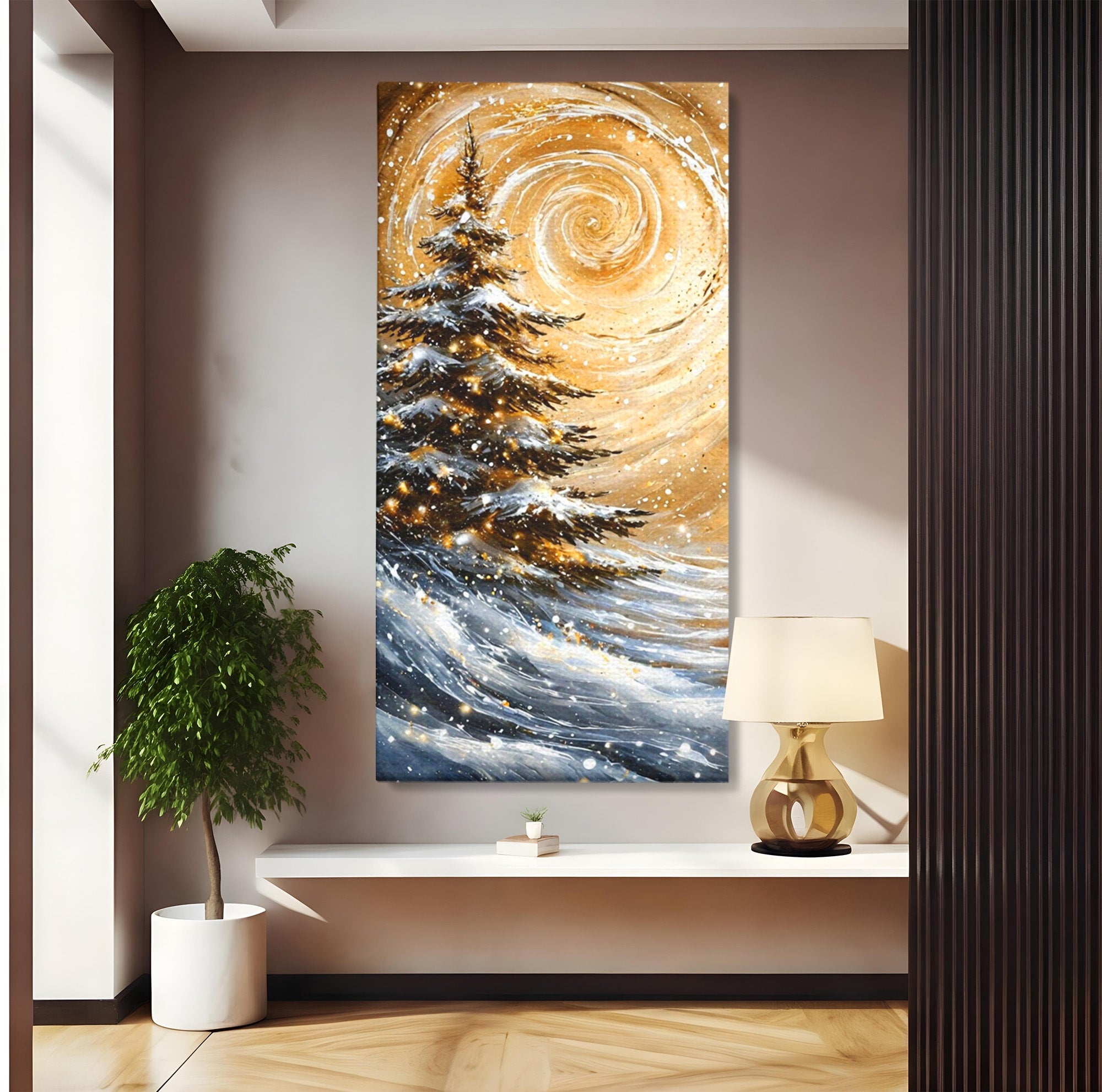 Tablou Canvas Premium LuxCanva® PI1098, Spirale De Iarna, Brad, Copac, Peisaj, Zapada, Living, Culori Vibrante
