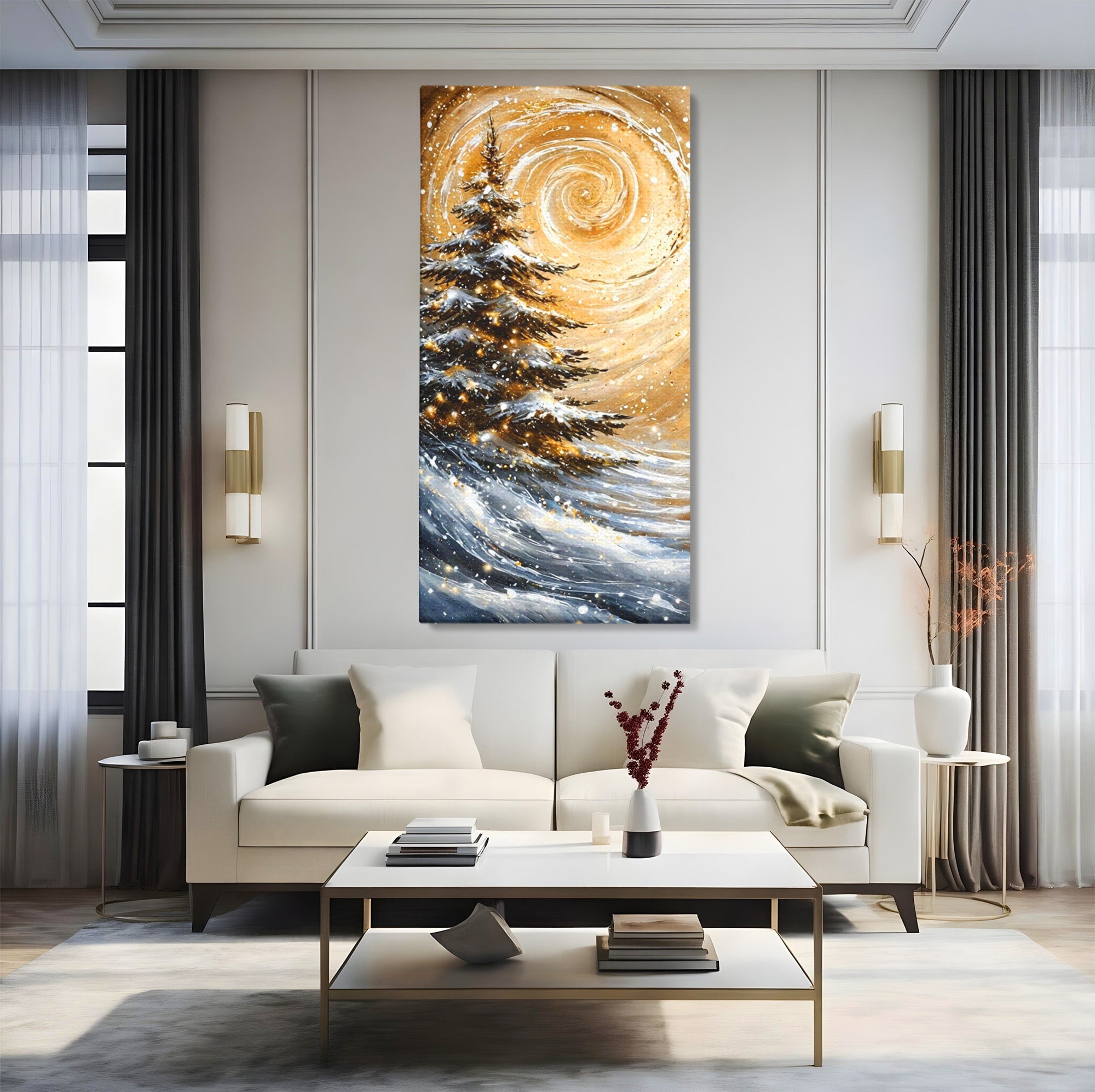 Tablou Canvas Premium LuxCanva® PI1098, Spirale De Iarna, Brad, Copac, Peisaj, Zapada, Living, Culori Vibrante