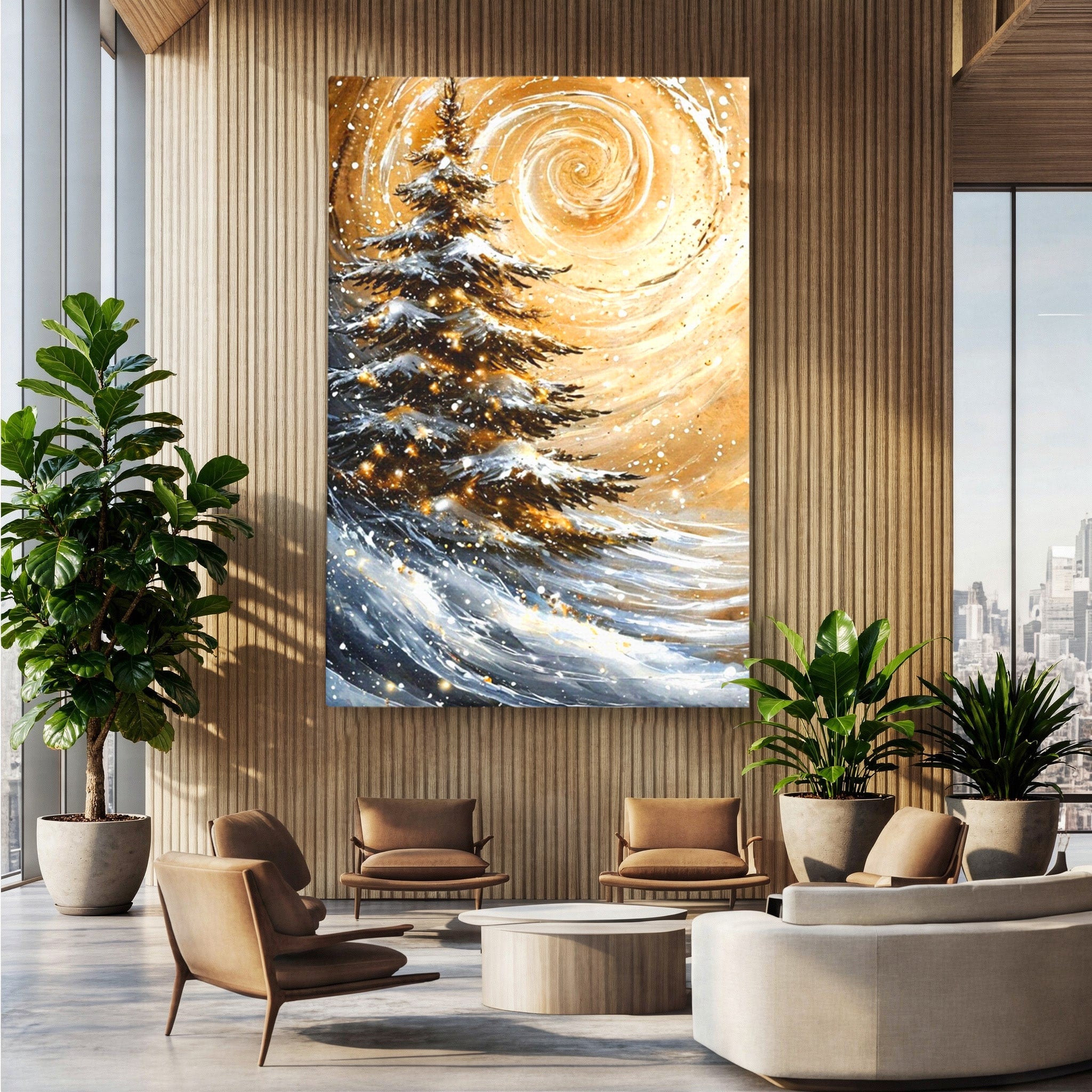Tablou Canvas Premium LuxCanva® PI1098, Spirale De Iarna, Brad, Copac, Peisaj, Zapada, Living, Culori Vibrante