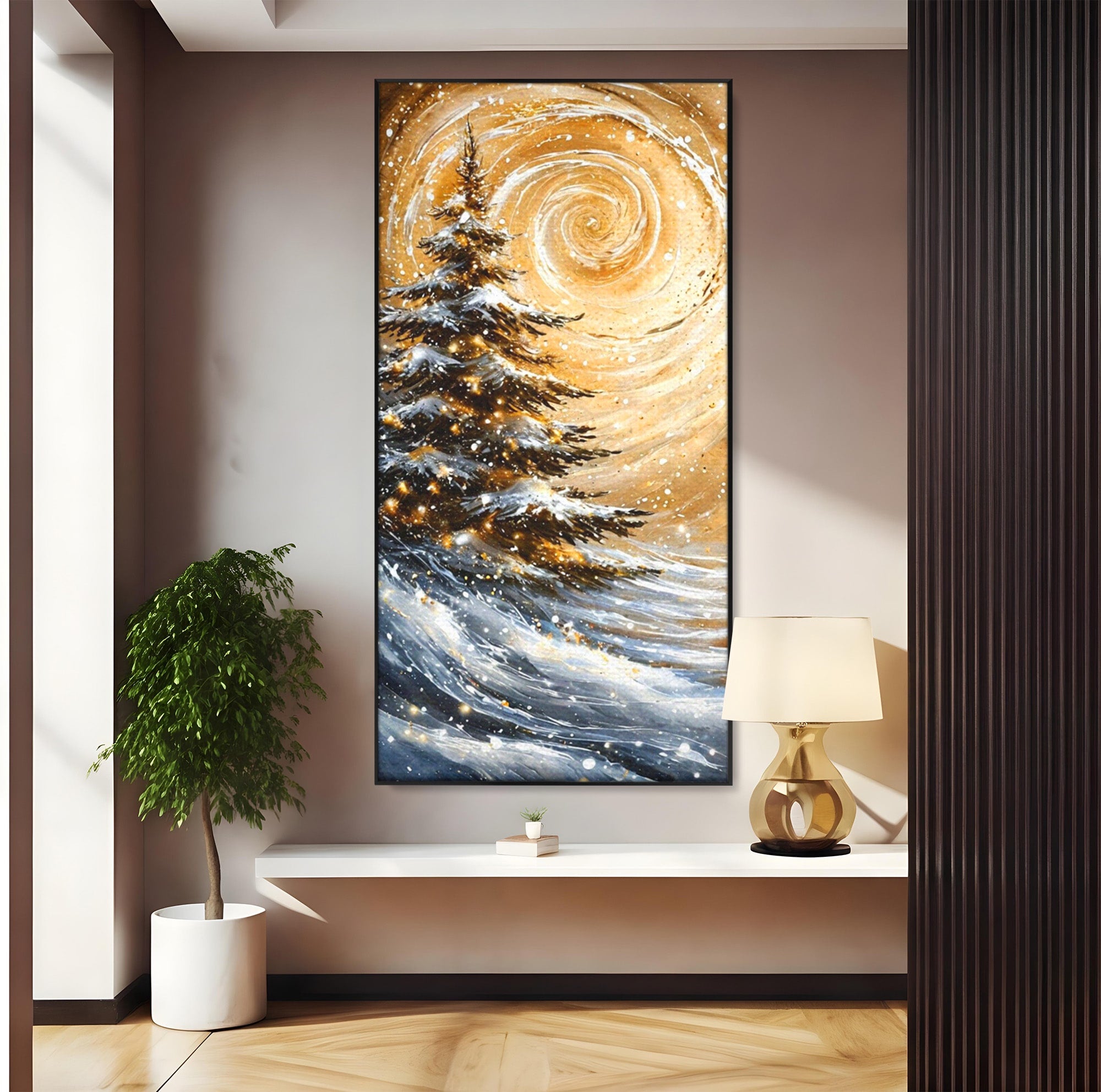 Tablou Canvas Premium LuxCanva® PI1098, Spirale De Iarna, Brad, Copac, Peisaj, Zapada, Living, Culori Vibrante