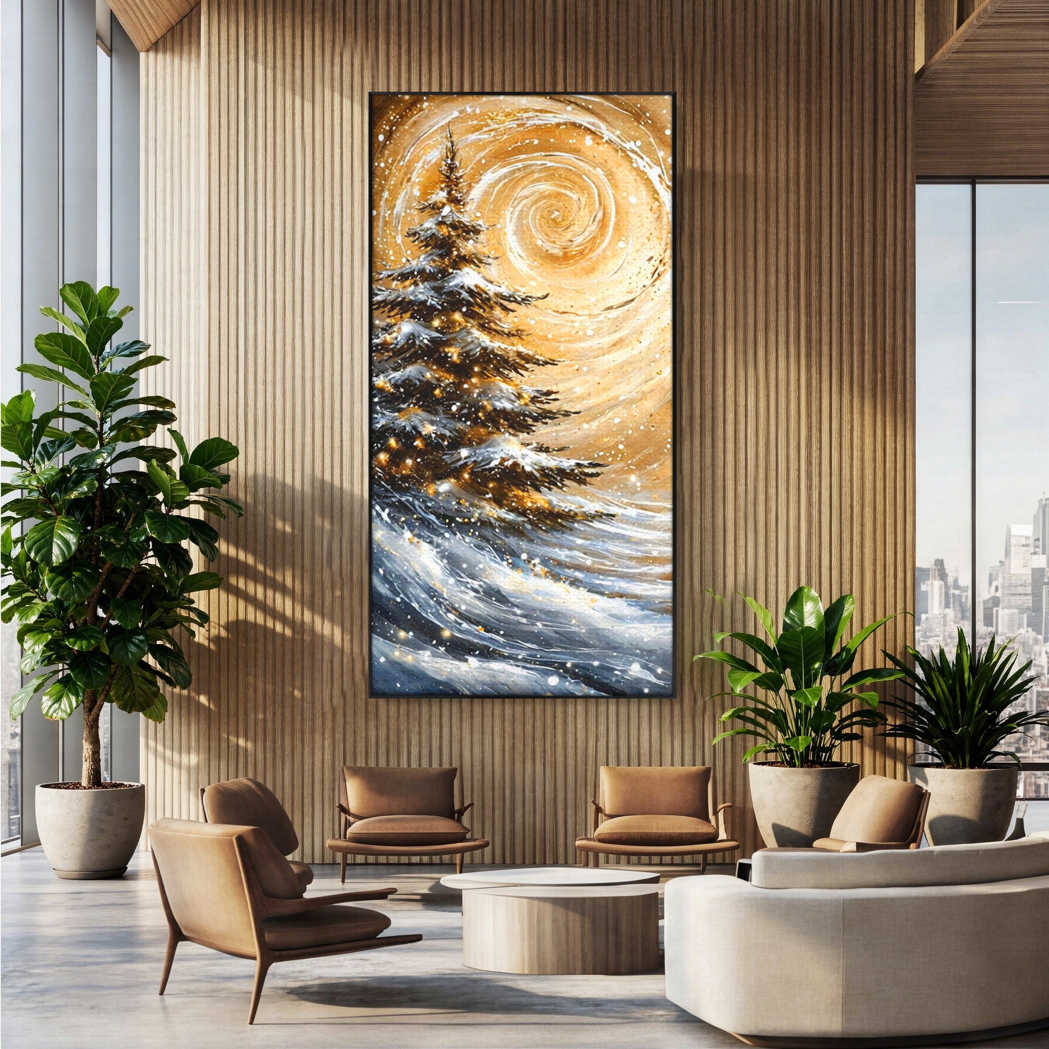 Tablou Canvas Premium LuxCanva® PI1098, Spirale De Iarna, Brad, Copac, Peisaj, Zapada, Living, Culori Vibrante