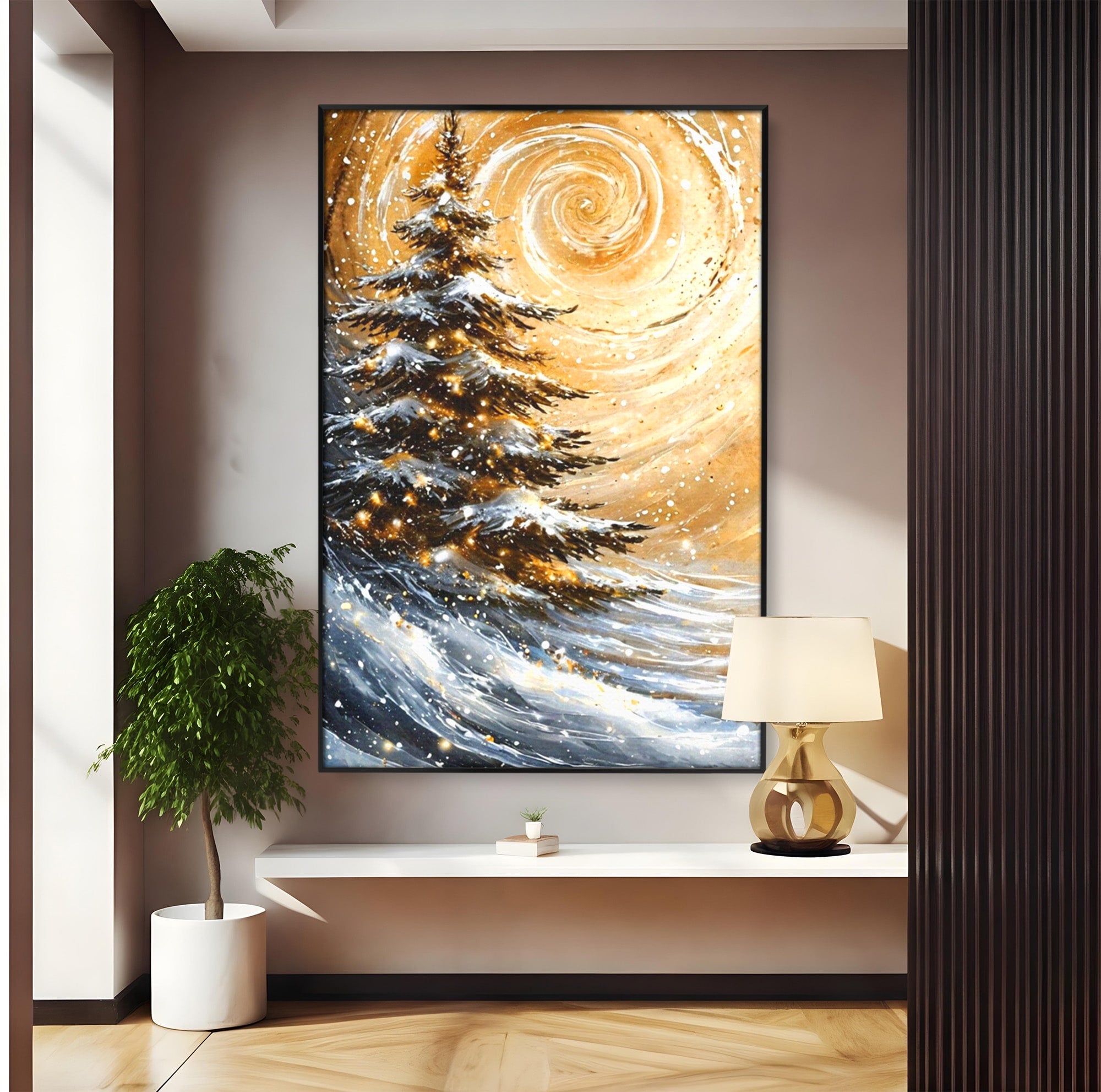 Tablou Canvas Premium LuxCanva® PI1098, Spirale De Iarna, Brad, Copac, Peisaj, Zapada, Living, Culori Vibrante