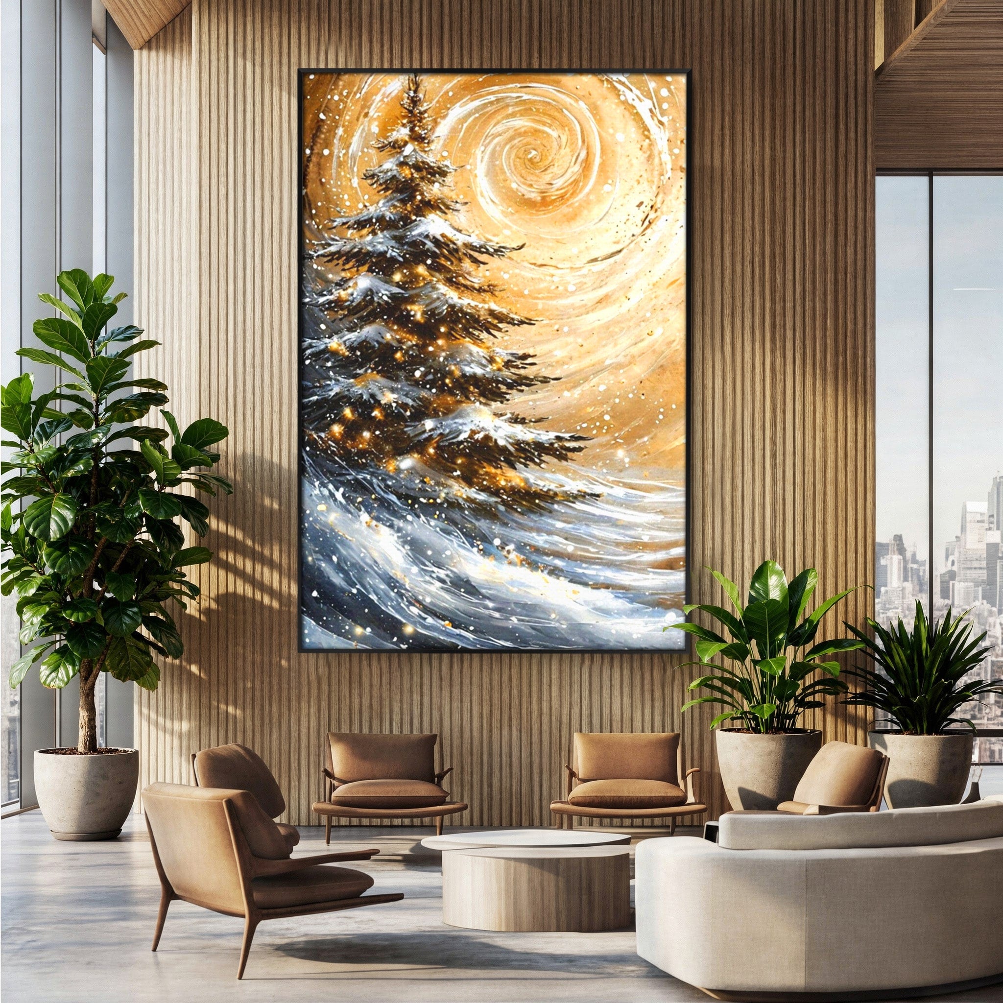 Tablou Canvas Premium LuxCanva® PI1098, Spirale De Iarna, Brad, Copac, Peisaj, Zapada, Living, Culori Vibrante