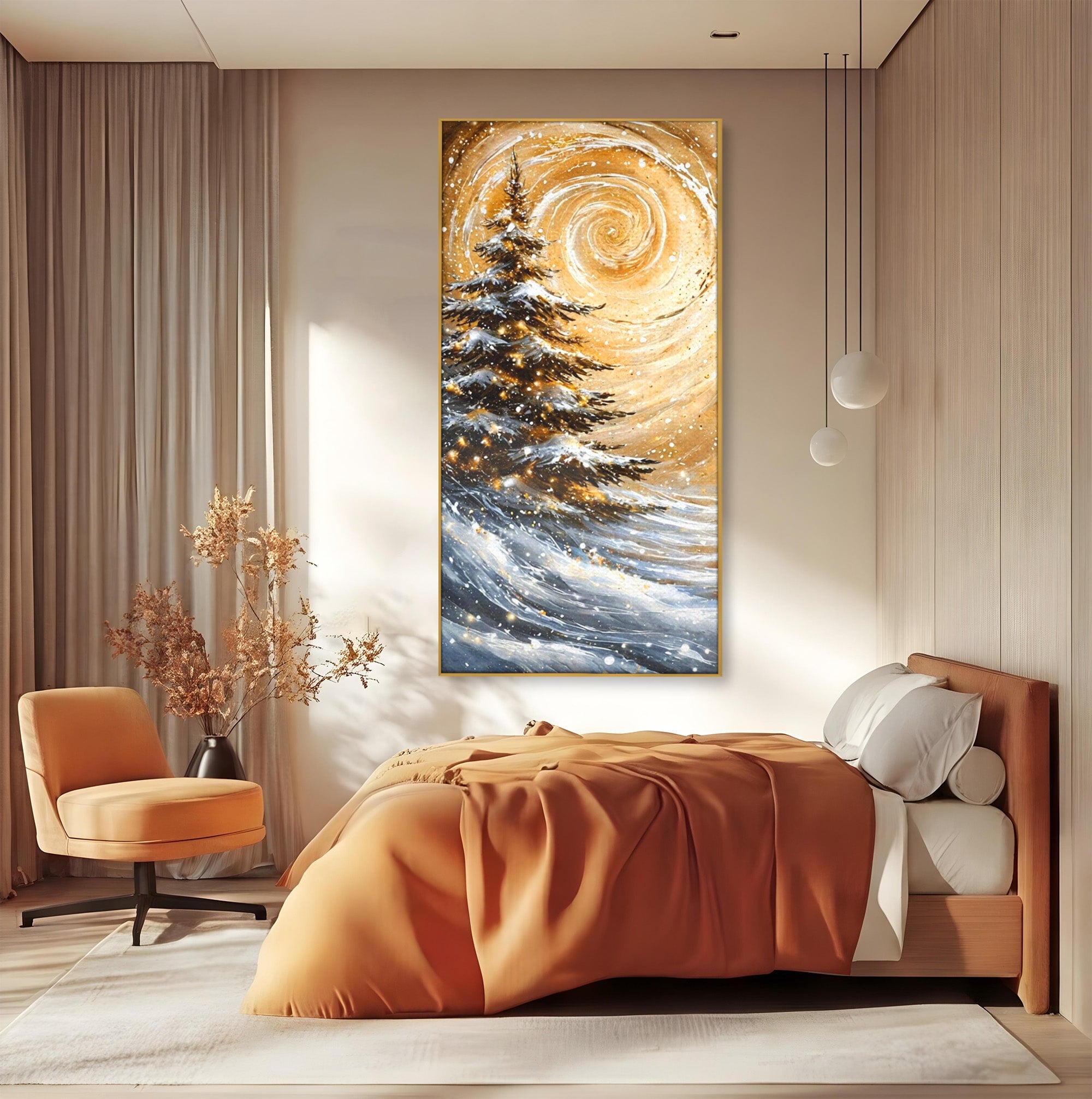 Tablou Canvas Premium LuxCanva® PI1098, Spirale De Iarna, Brad, Copac, Peisaj, Zapada, Living, Culori Vibrante