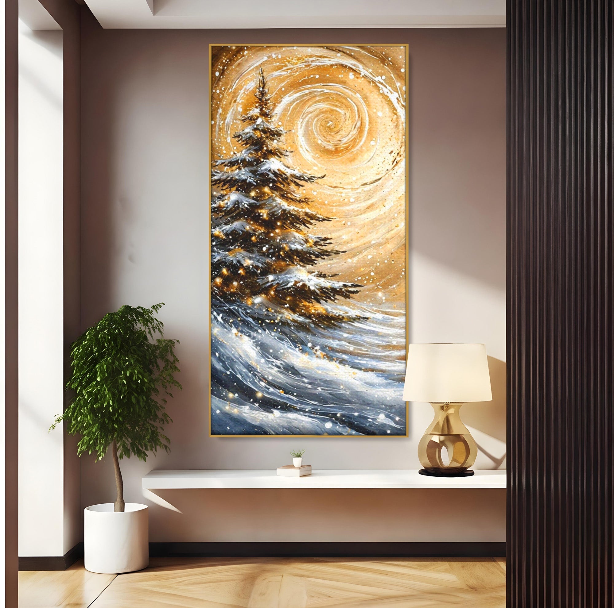 Tablou Canvas Premium LuxCanva® PI1098, Spirale De Iarna, Brad, Copac, Peisaj, Zapada, Living, Culori Vibrante