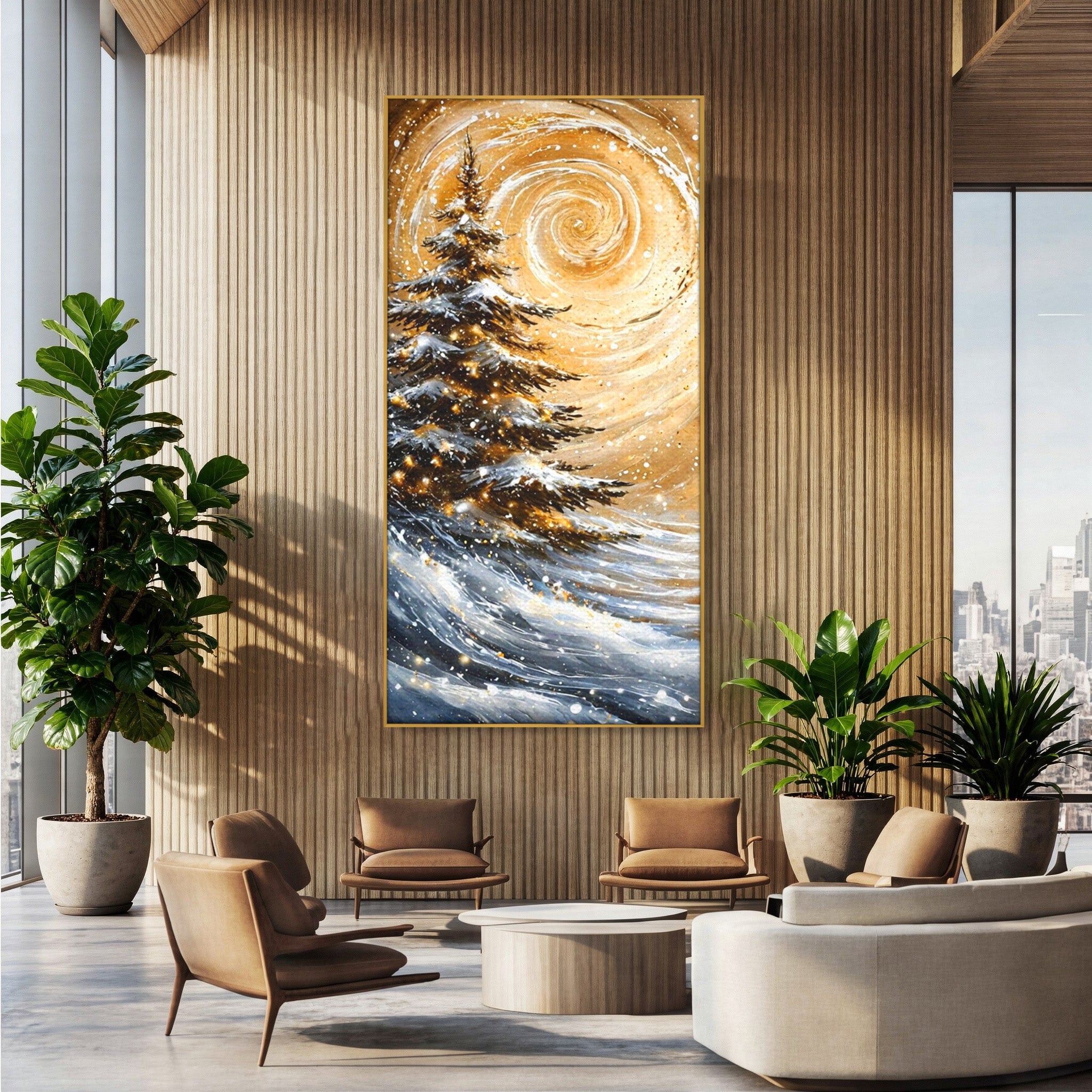 Tablou Canvas Premium LuxCanva® PI1098, Spirale De Iarna, Brad, Copac, Peisaj, Zapada, Living, Culori Vibrante