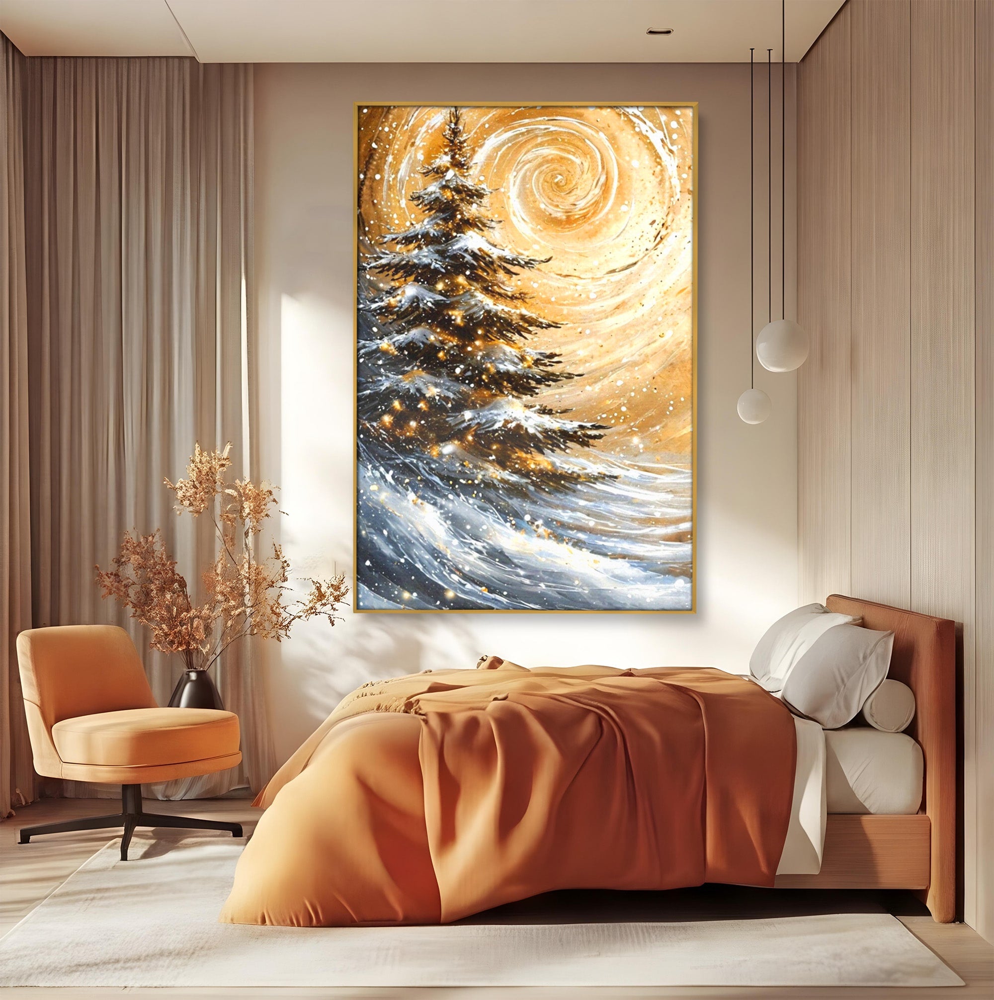 Tablou Canvas Premium LuxCanva® PI1098, Spirale De Iarna, Brad, Copac, Peisaj, Zapada, Living, Culori Vibrante