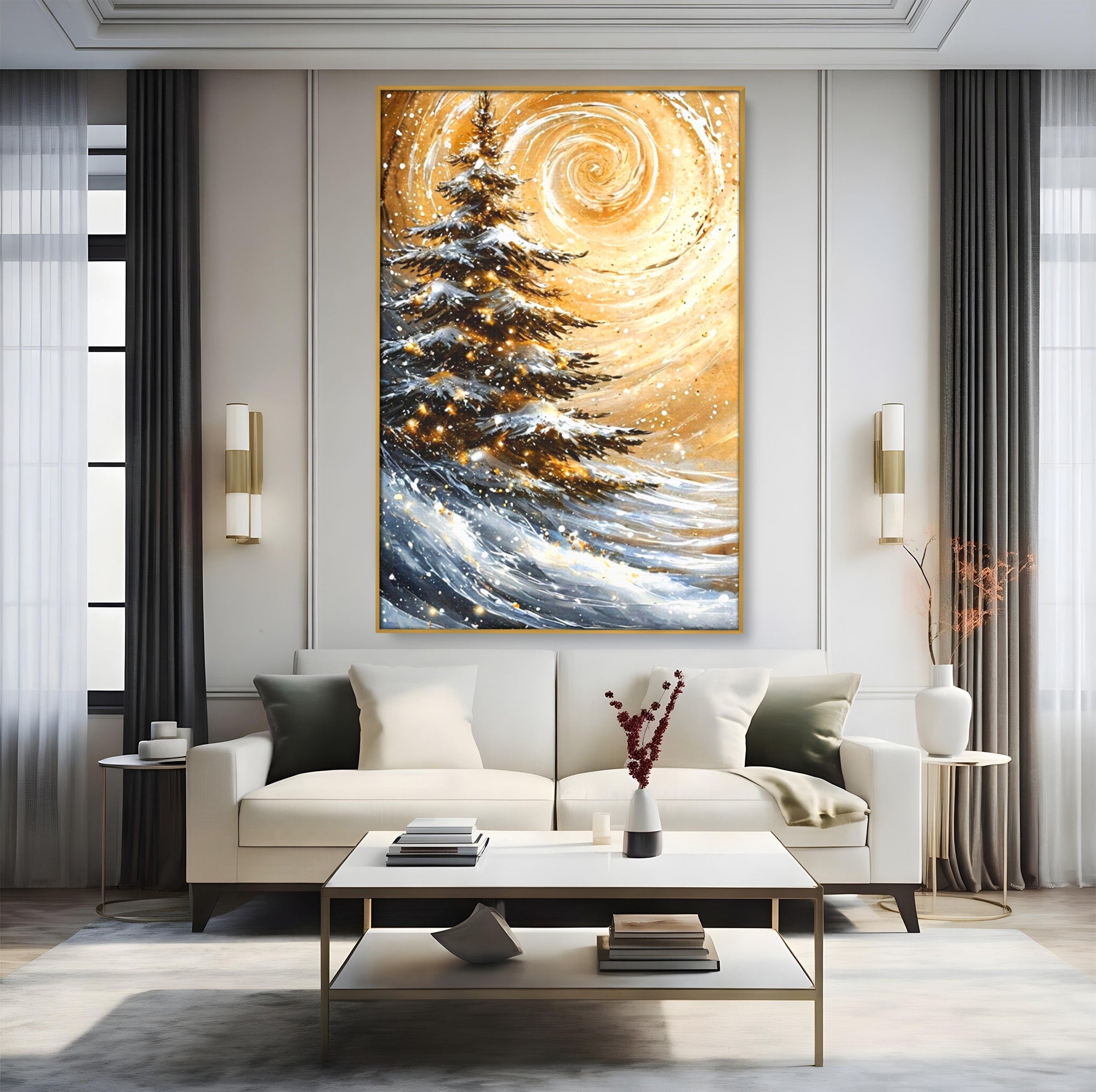 Tablou Canvas Premium LuxCanva® PI1098, Spirale De Iarna, Brad, Copac, Peisaj, Zapada, Living, Culori Vibrante