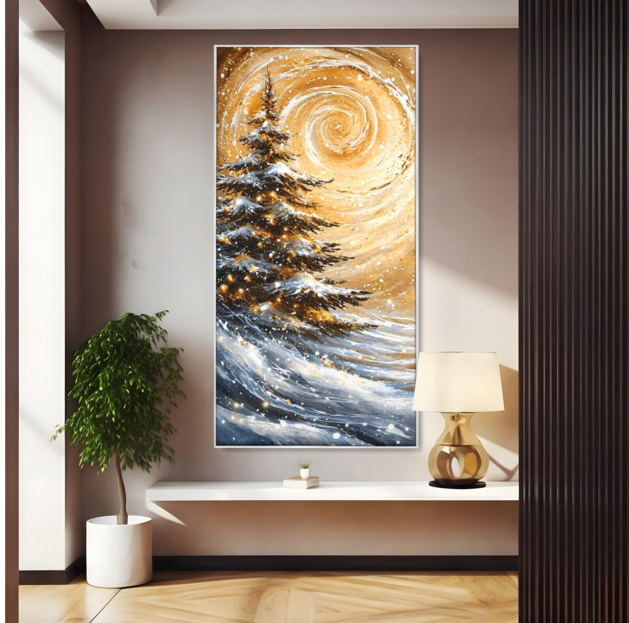 Tablou Canvas Premium LuxCanva® PI1098, Spirale De Iarna, Brad, Copac, Peisaj, Zapada, Living, Culori Vibrante