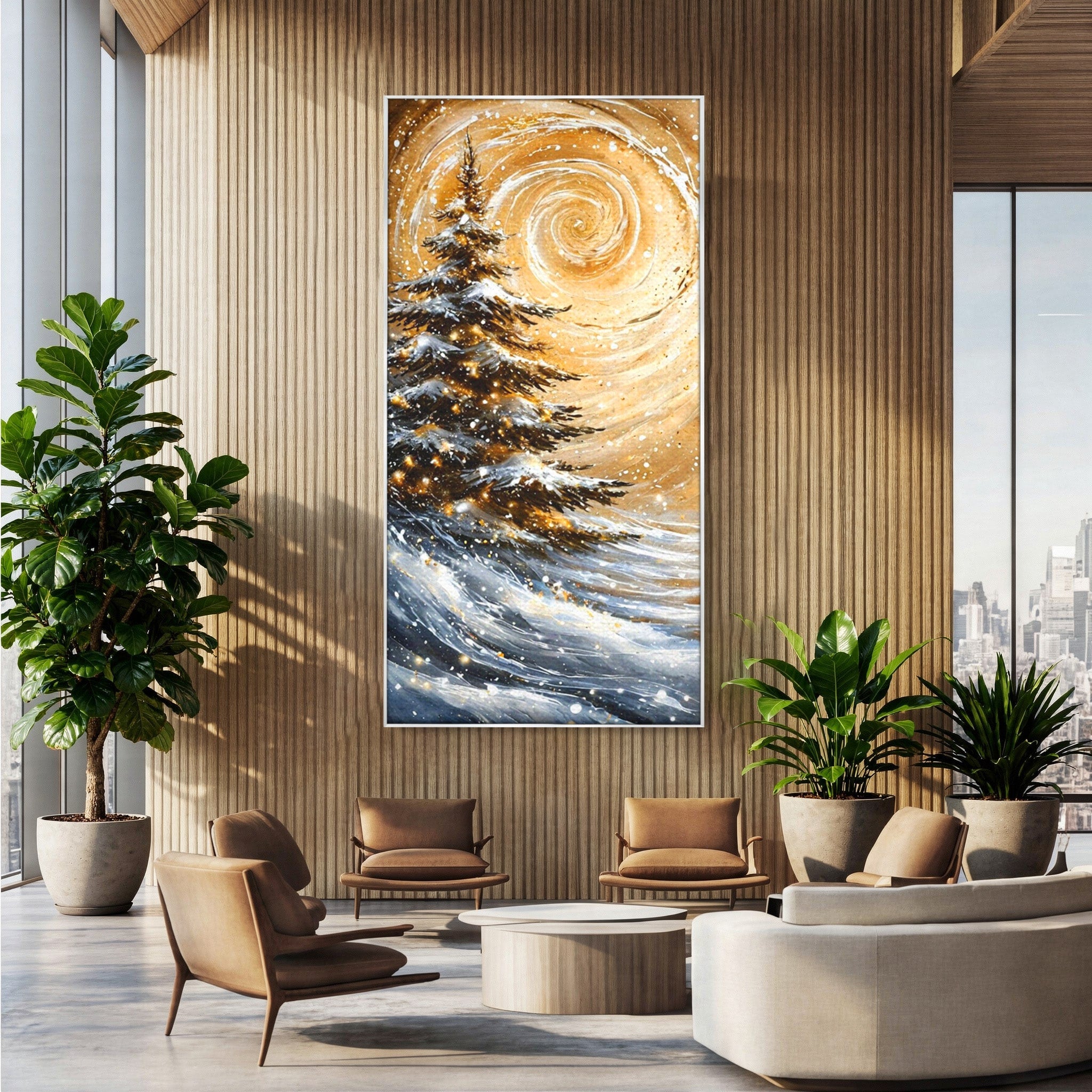 Tablou Canvas Premium LuxCanva® PI1098, Spirale De Iarna, Brad, Copac, Peisaj, Zapada, Living, Culori Vibrante
