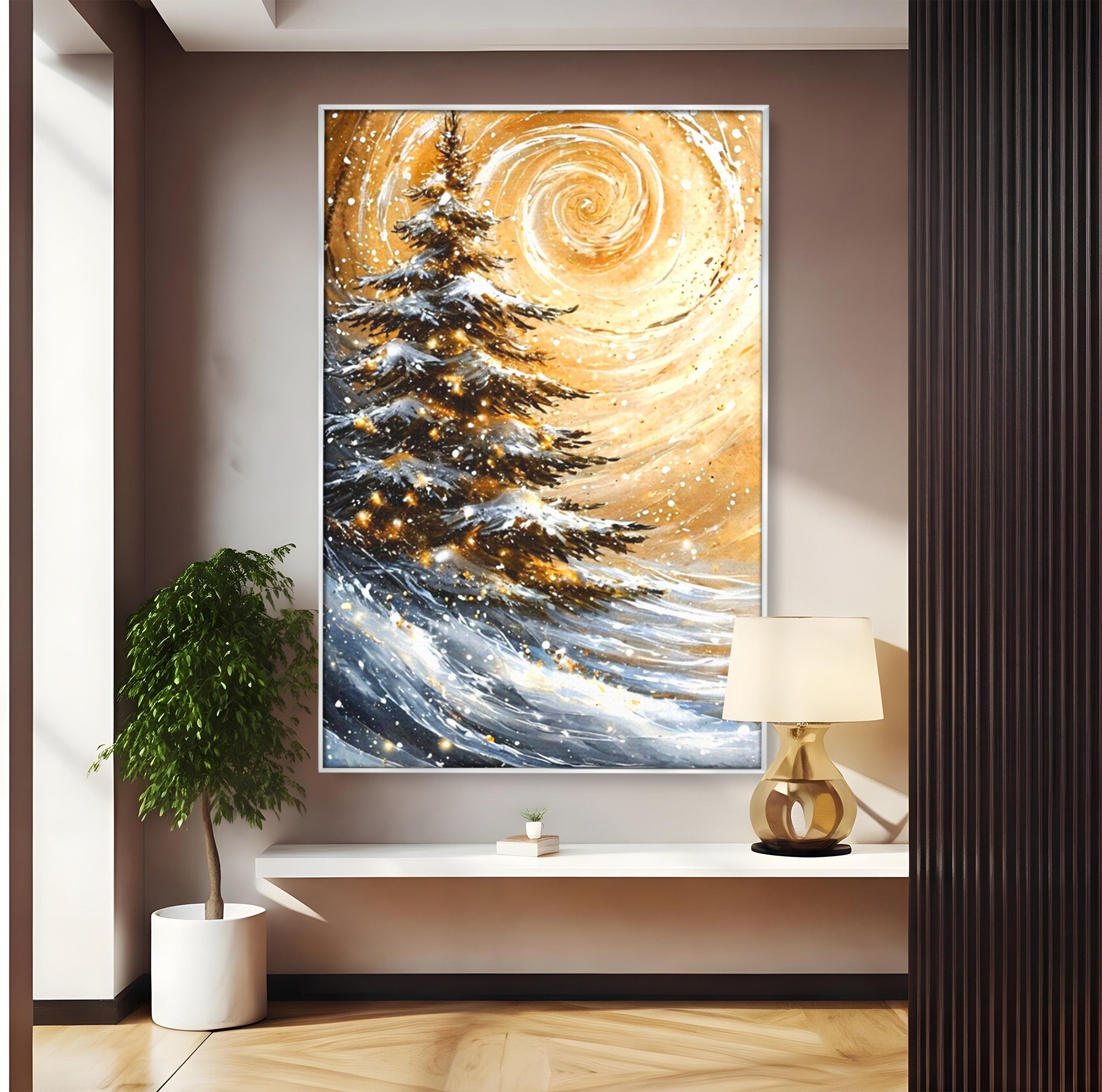 Tablou Canvas Premium LuxCanva® PI1098, Spirale De Iarna, Brad, Copac, Peisaj, Zapada, Living, Culori Vibrante